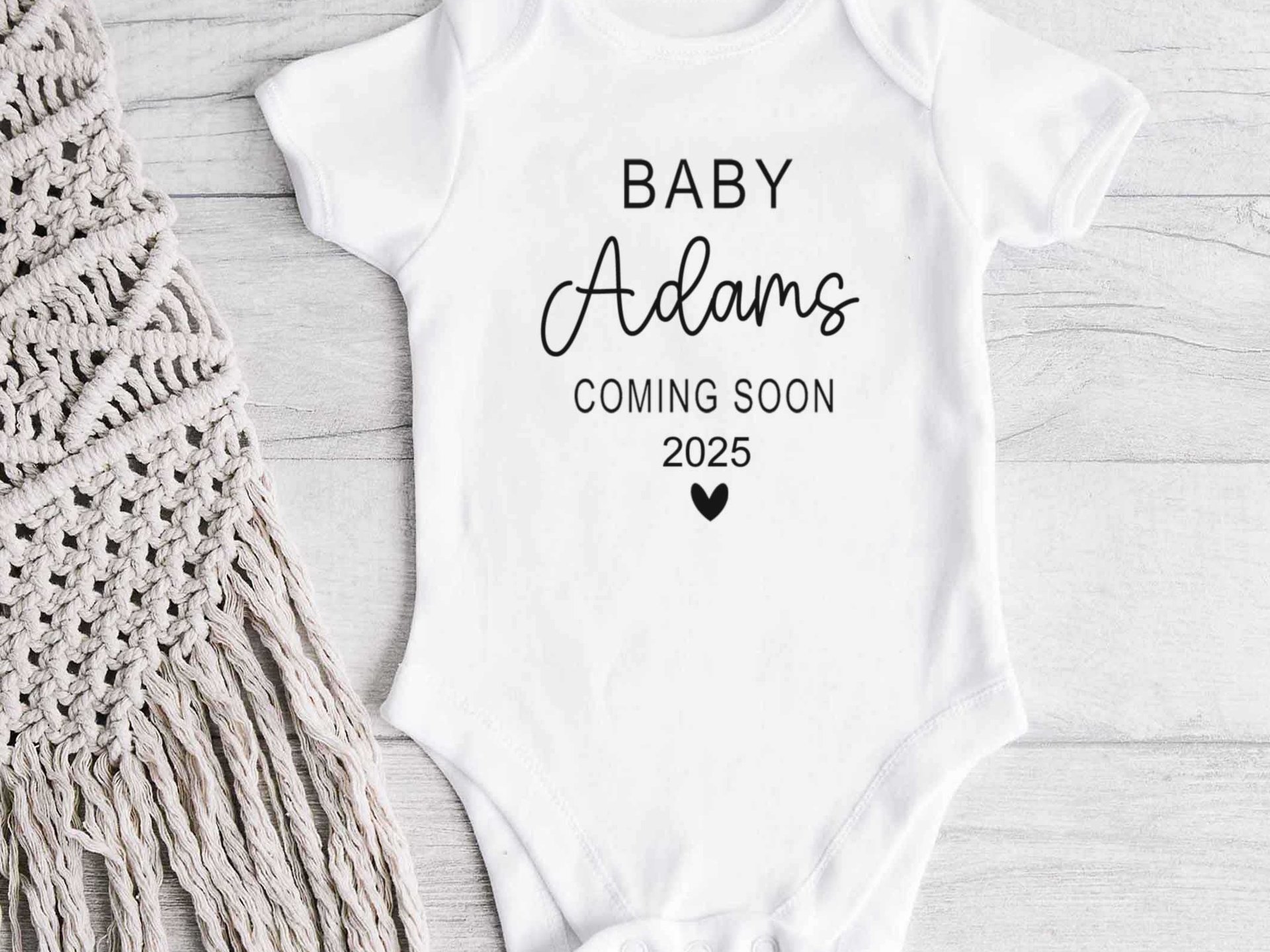 Coming Soon pregnancy announcement, Personalised newborn baby reveal onesie