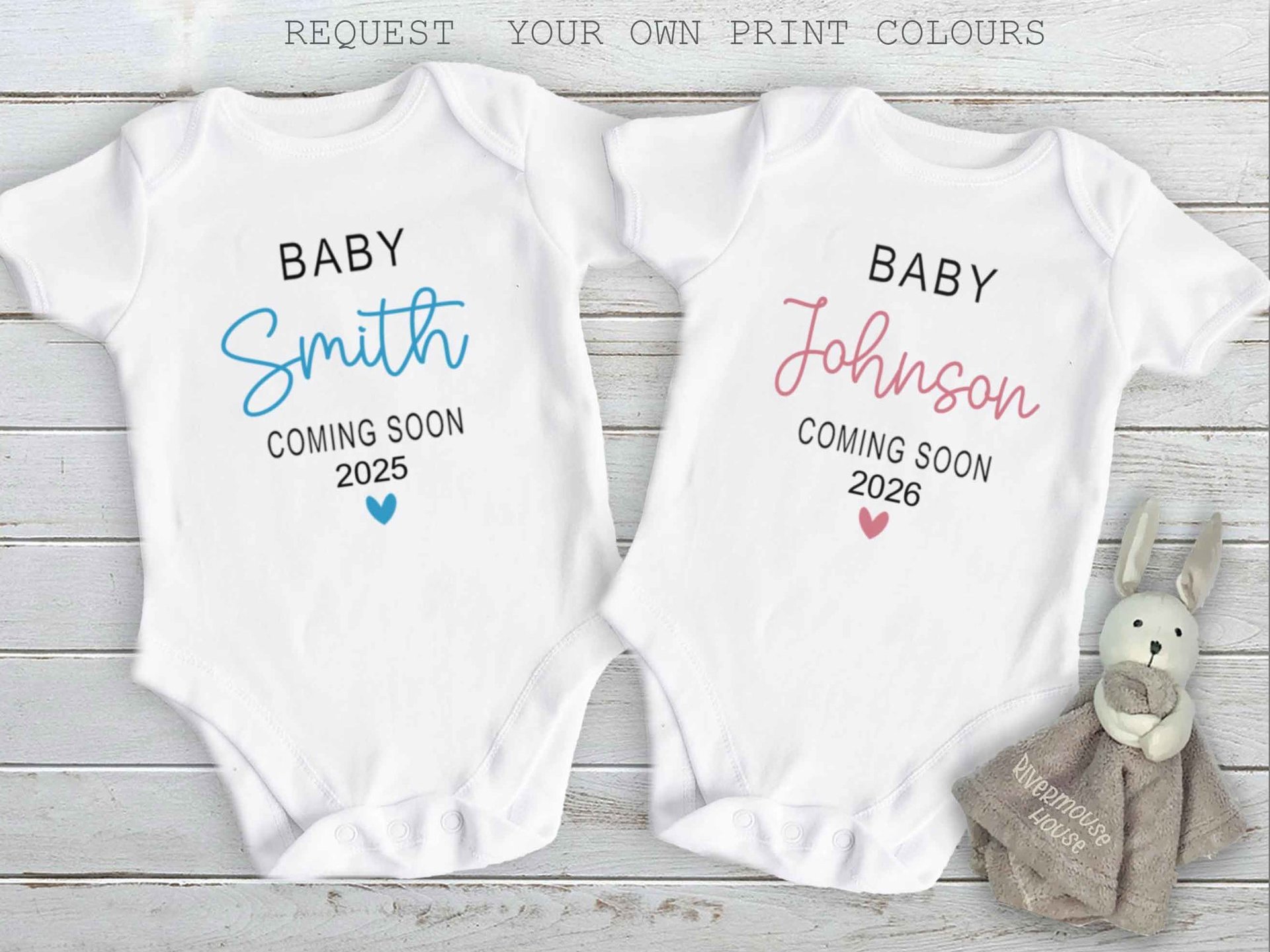Coming Soon pregnancy announcement, Personalised newborn baby reveal onesie
