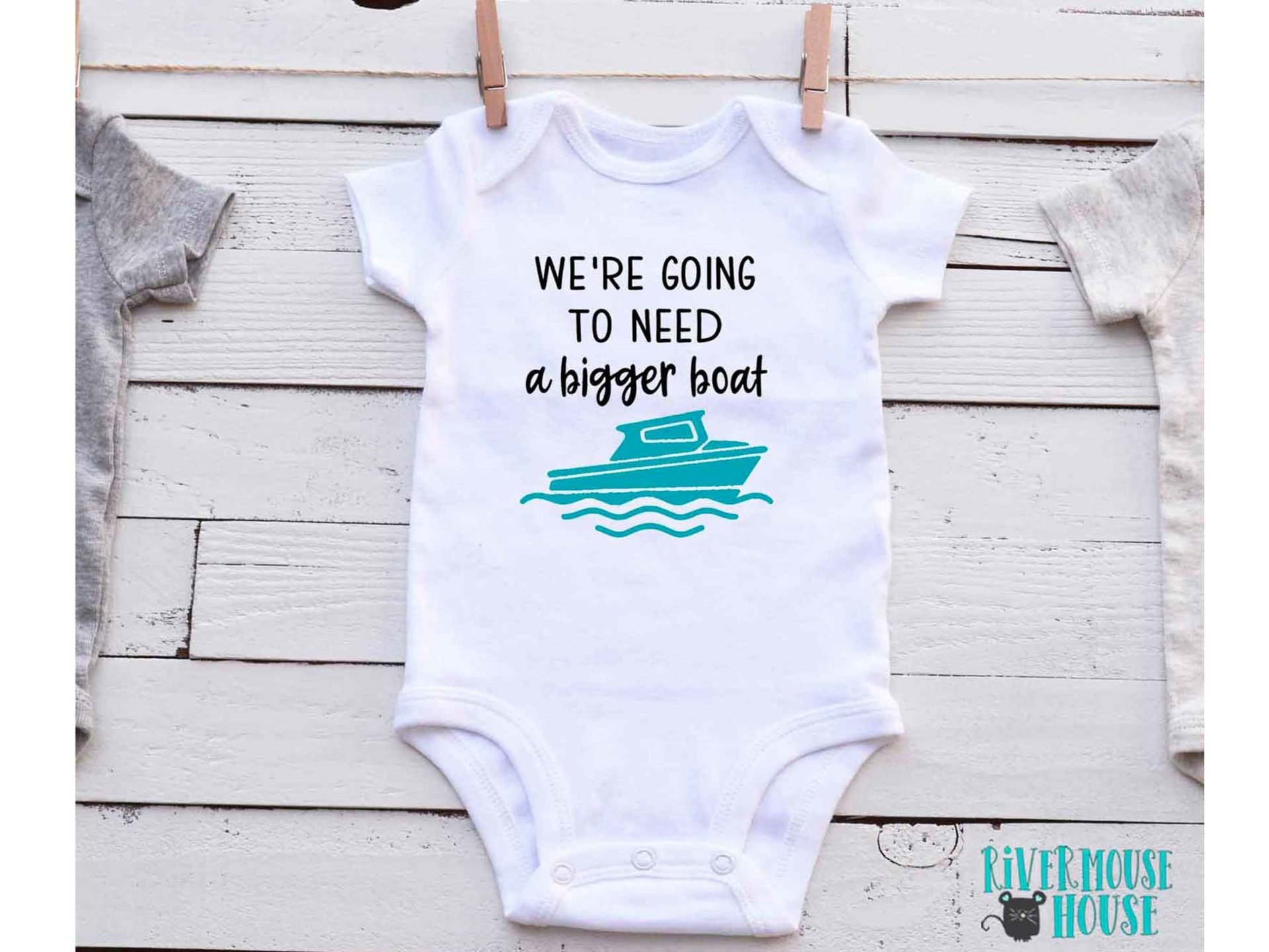 We're going to need a bigger boat baby bodysuit, Funny nautical pregnancy announcement