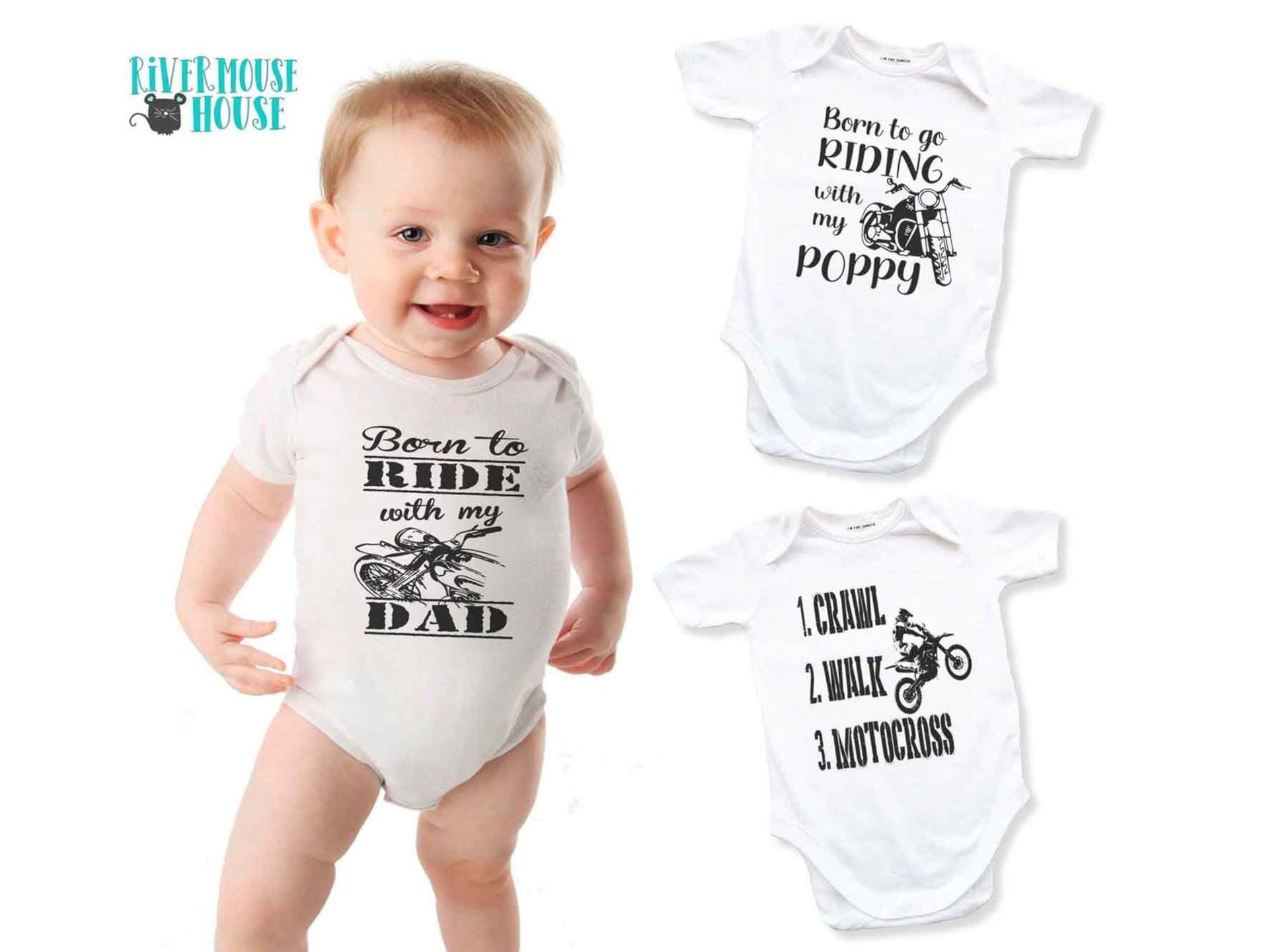 Born to Ride with my Dad motorcycle baby onesie, custom biker kids onesie