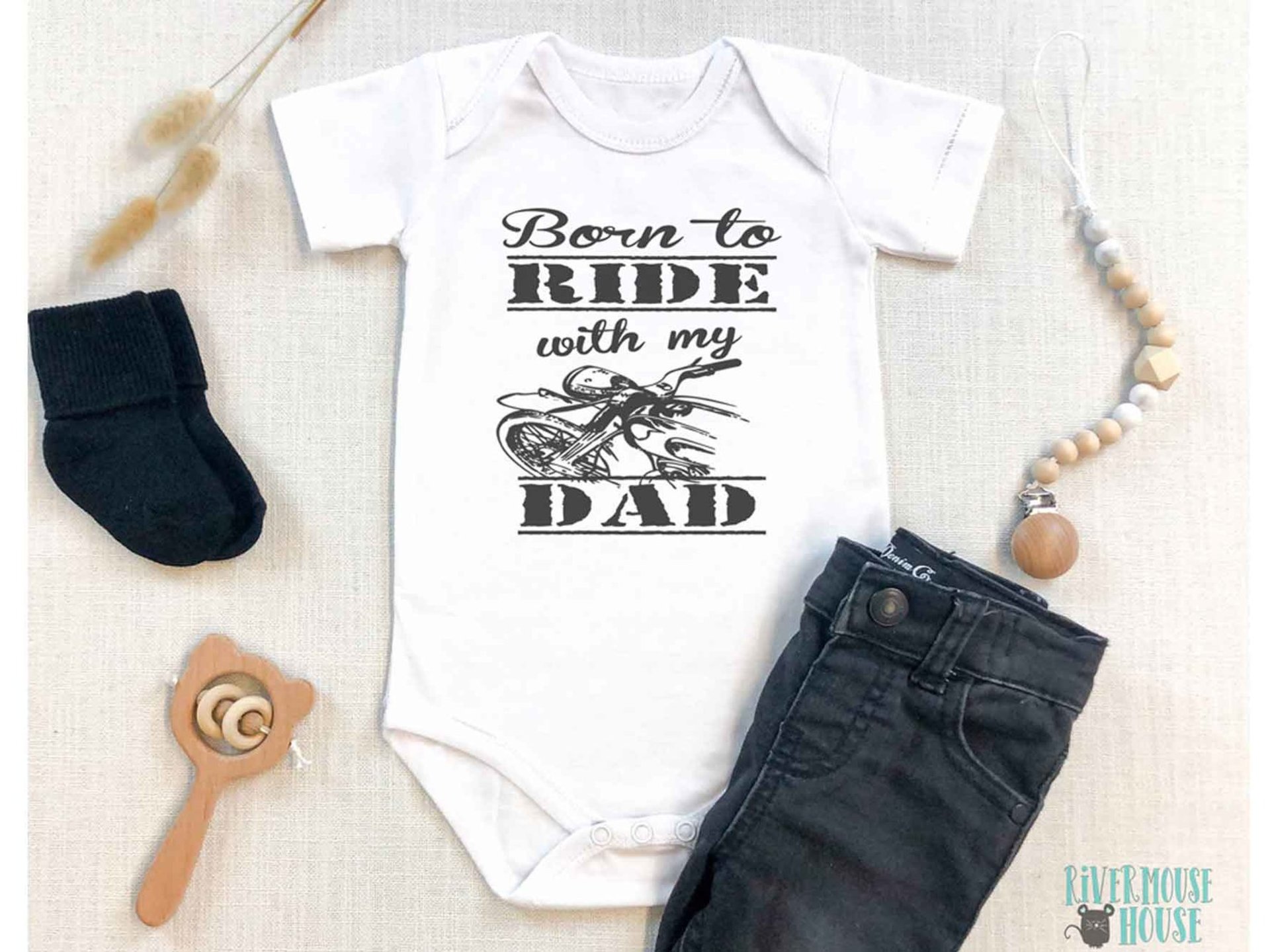 Born to Ride with my Dad motorcycle baby onesie, custom biker kids onesie