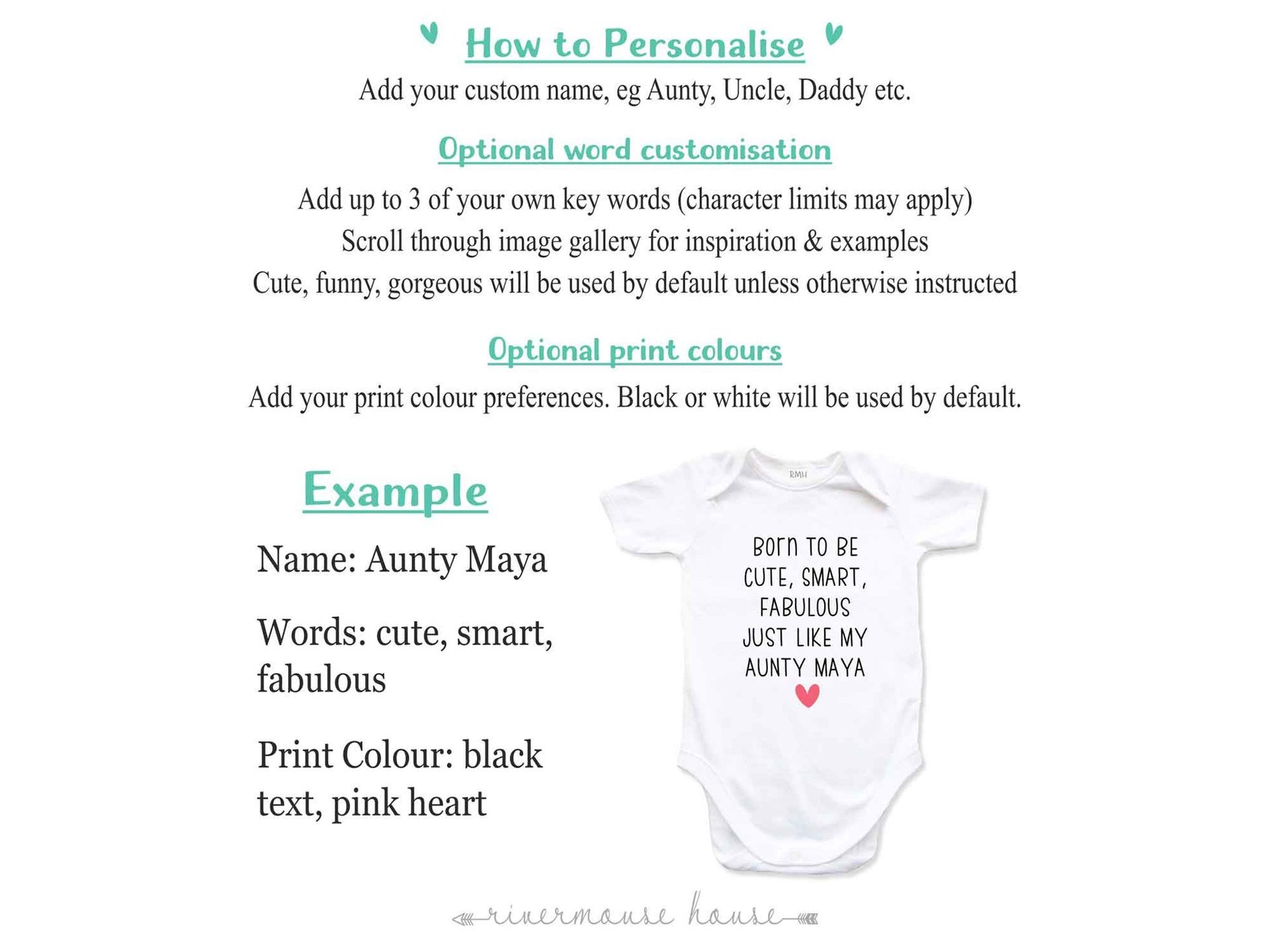 Born to be cute, funny, gorgeous just like my Aunty, Uncle, personalised baby bodysuit