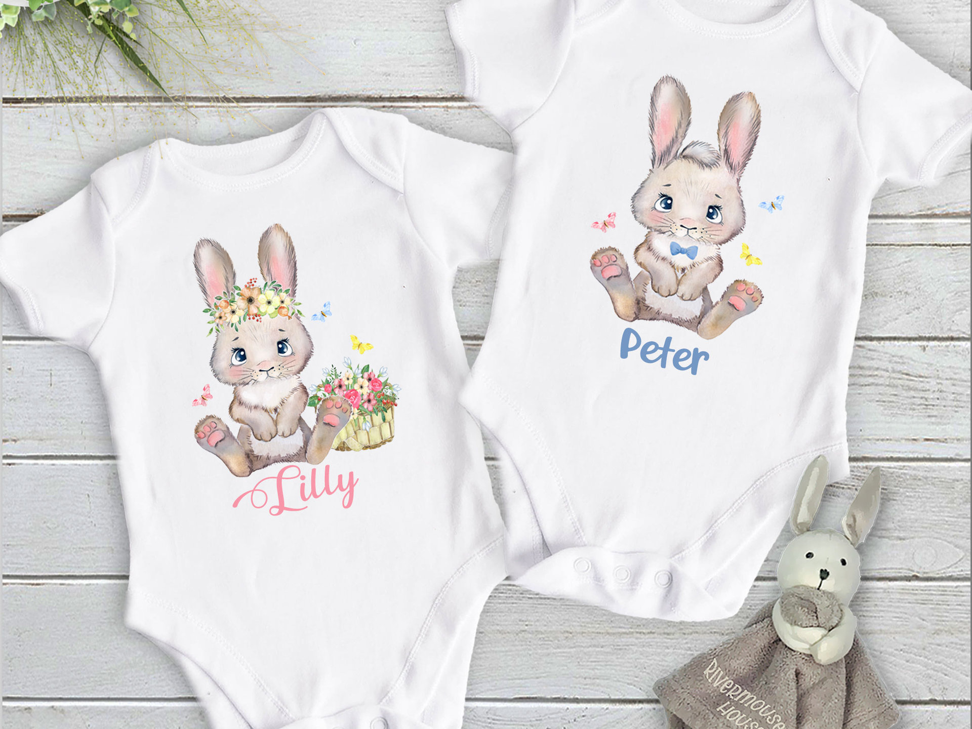 Baby Bunny Personalised Bodysuit, First Easter Rabbit Romper