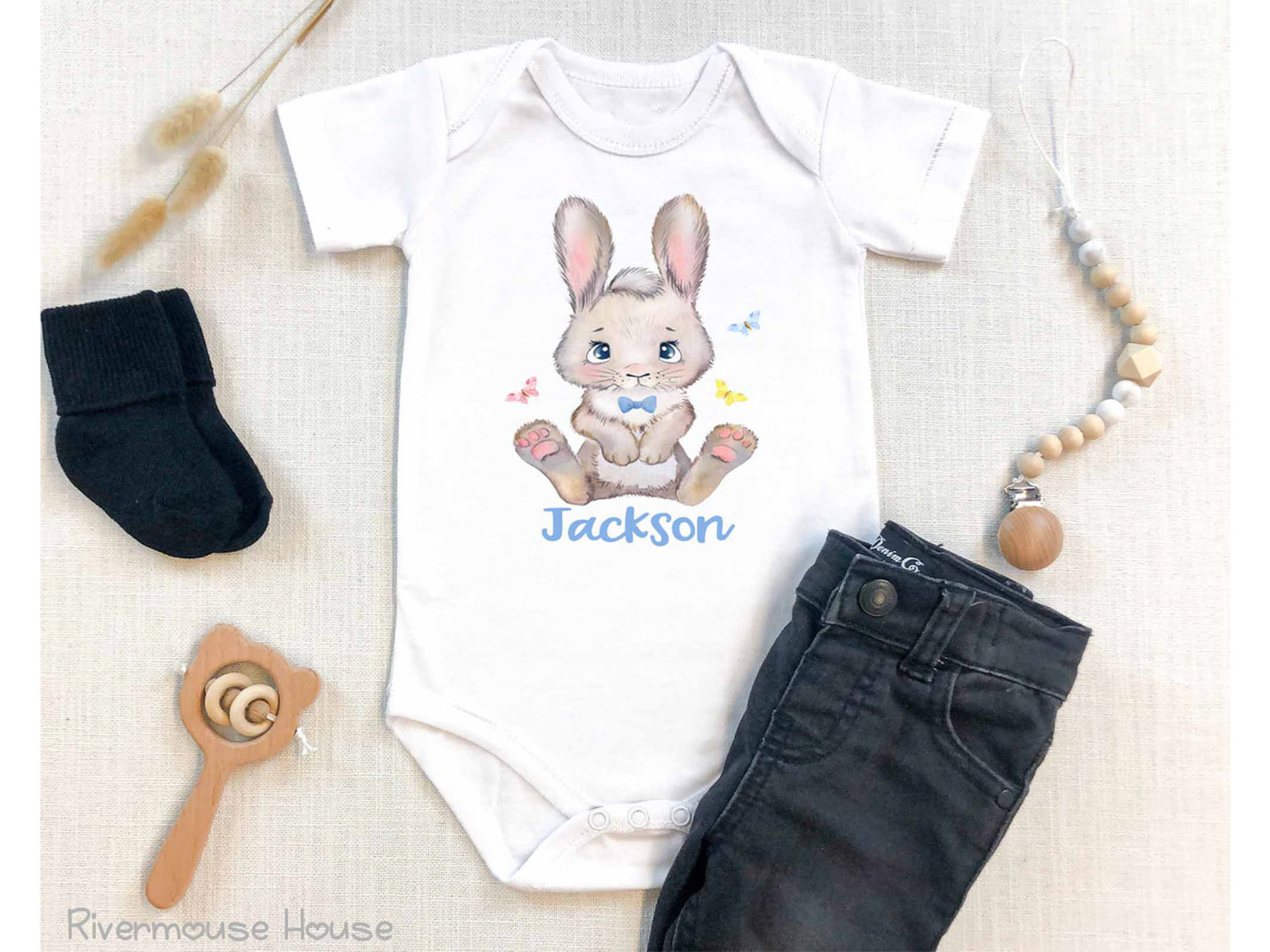 Baby Bunny Personalised Bodysuit, First Easter Rabbit Romper
