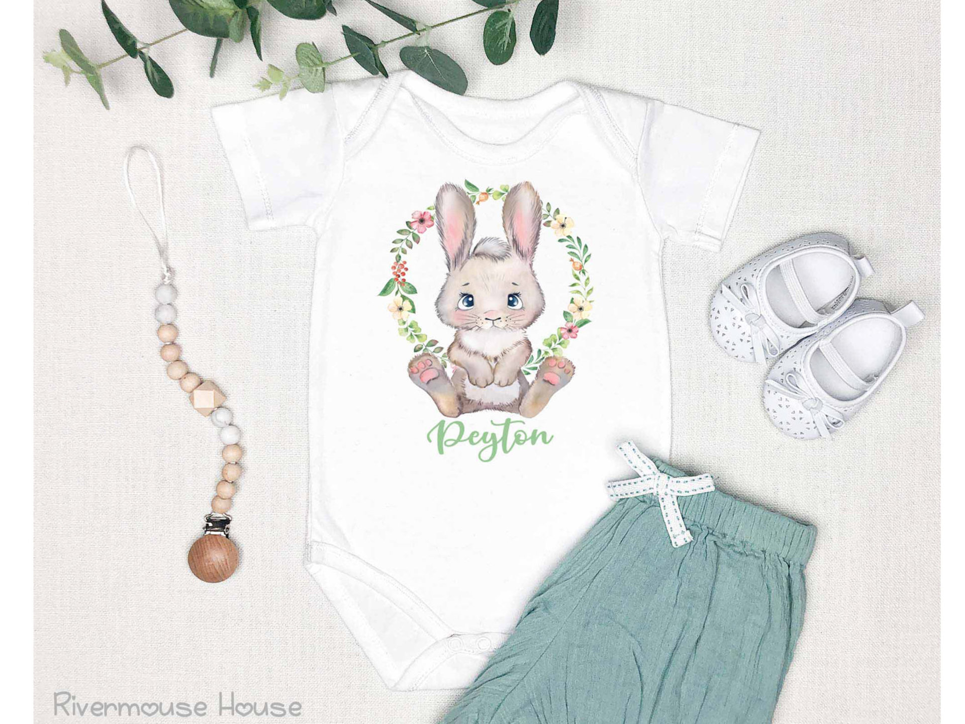 Baby Bunny Personalised Bodysuit, First Easter Rabbit Romper