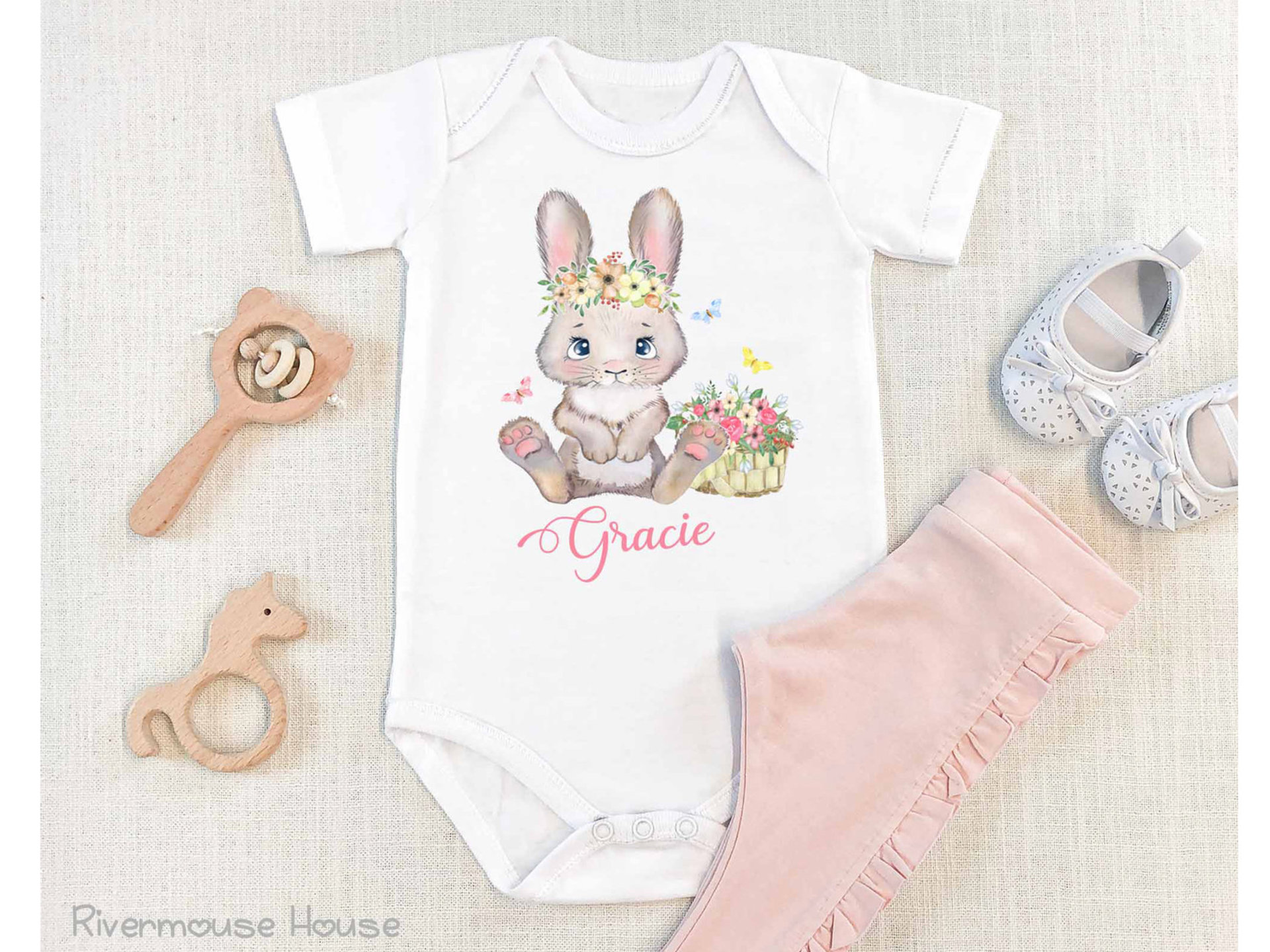 Baby Bunny Personalised Bodysuit, First Easter Rabbit Romper