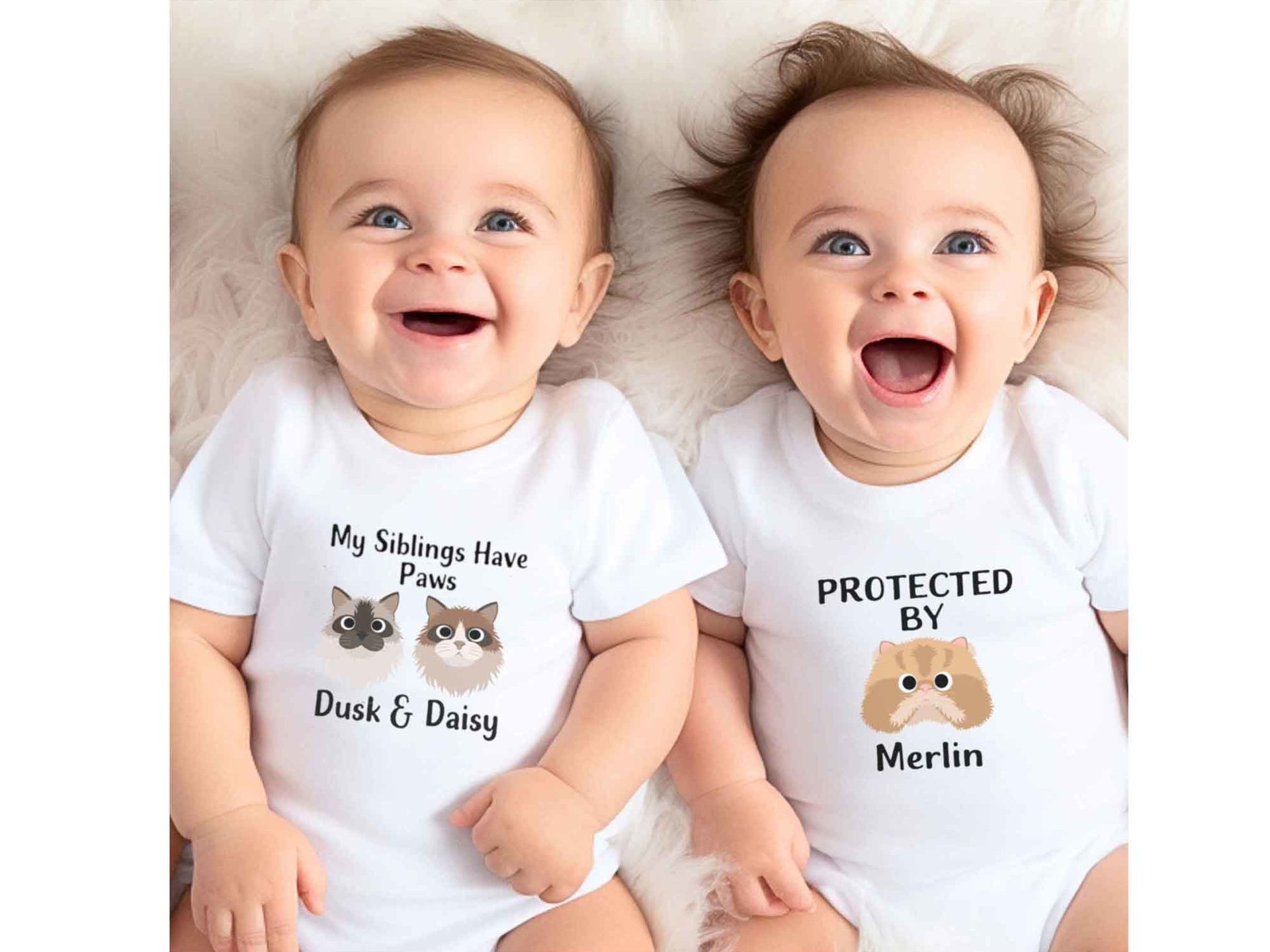 Protected by cats baby bodysuit, Personalised pick your kitty, Choose from 192 cute cat variations