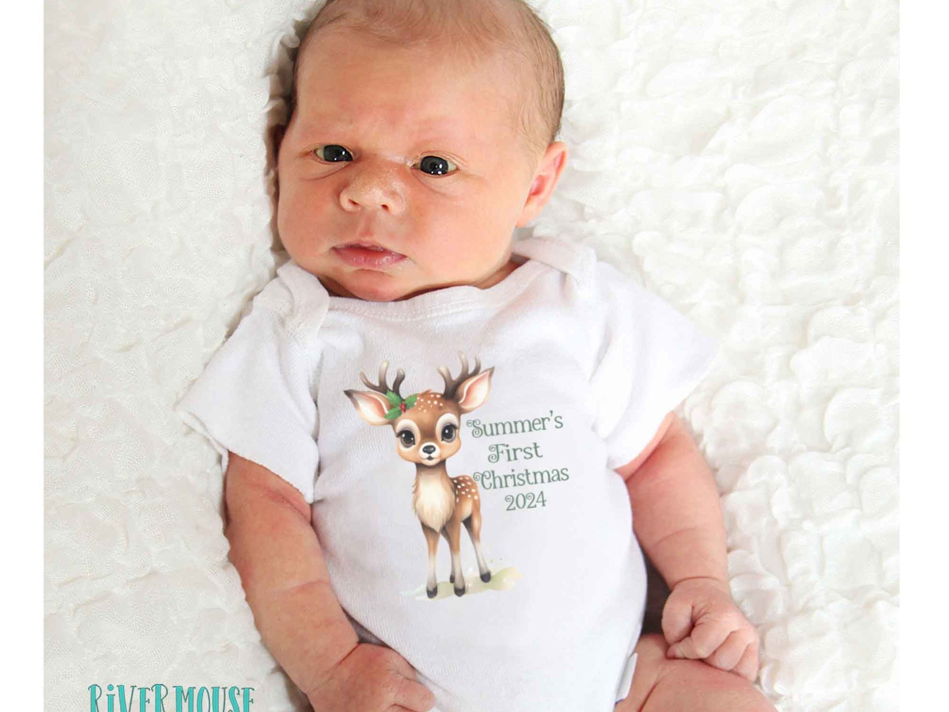 First Christmas baby reindeer personalised bodysuit 2024