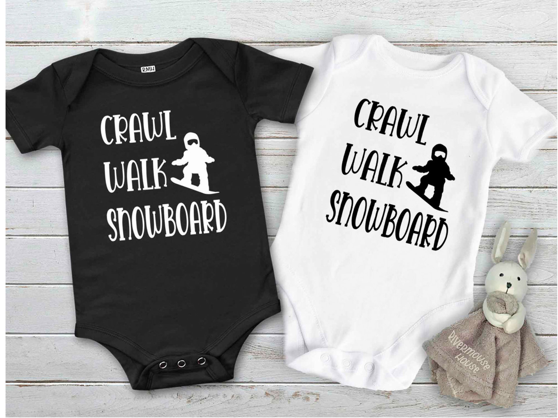 Crawl Walk Snowboard Baby Bodysuit, Winter Snow Sports Romper