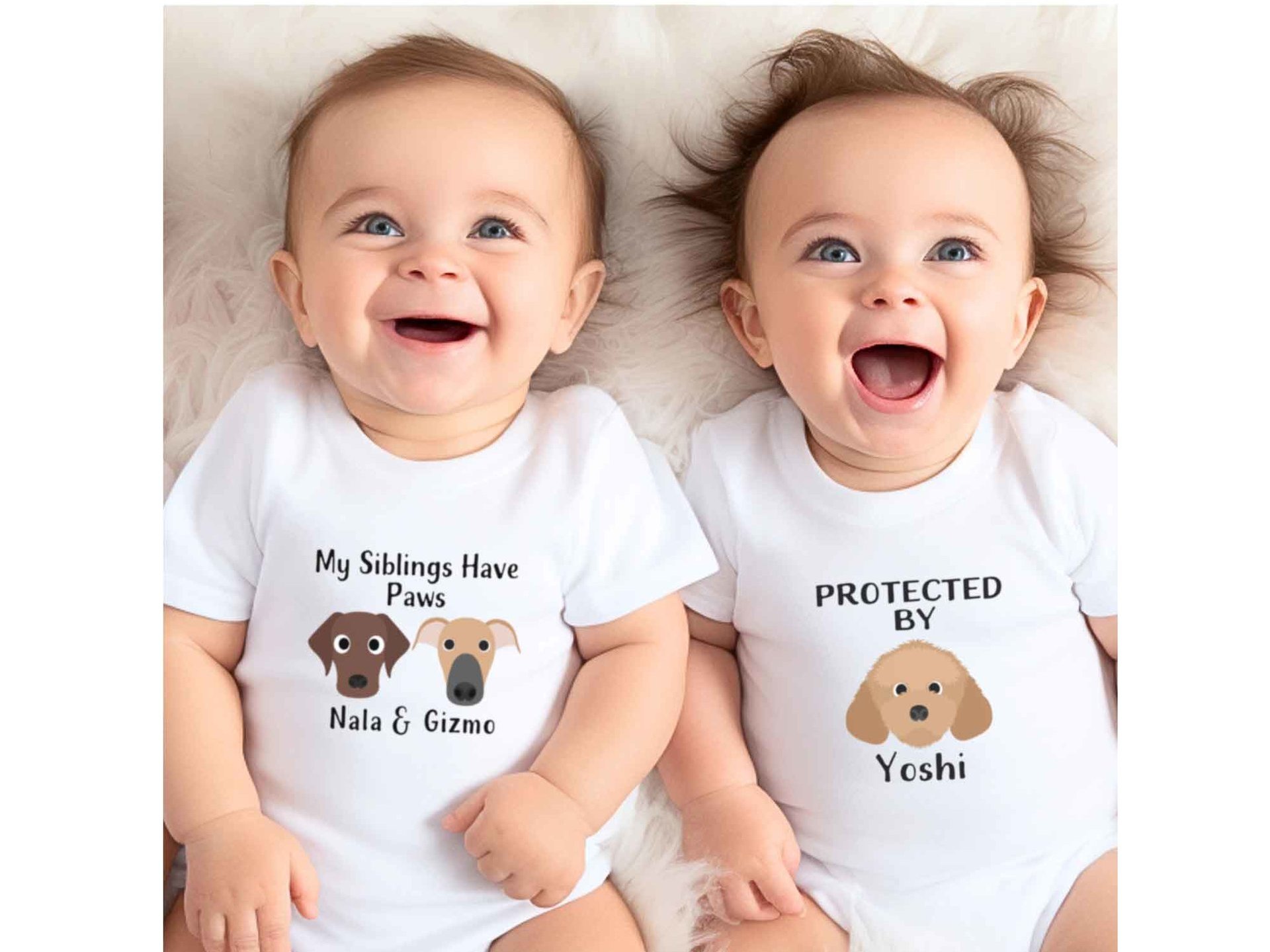 Protected by dogs baby bodysuit, Personalised pick your pooch, Choose from 55 breeds + 288 dog variations
