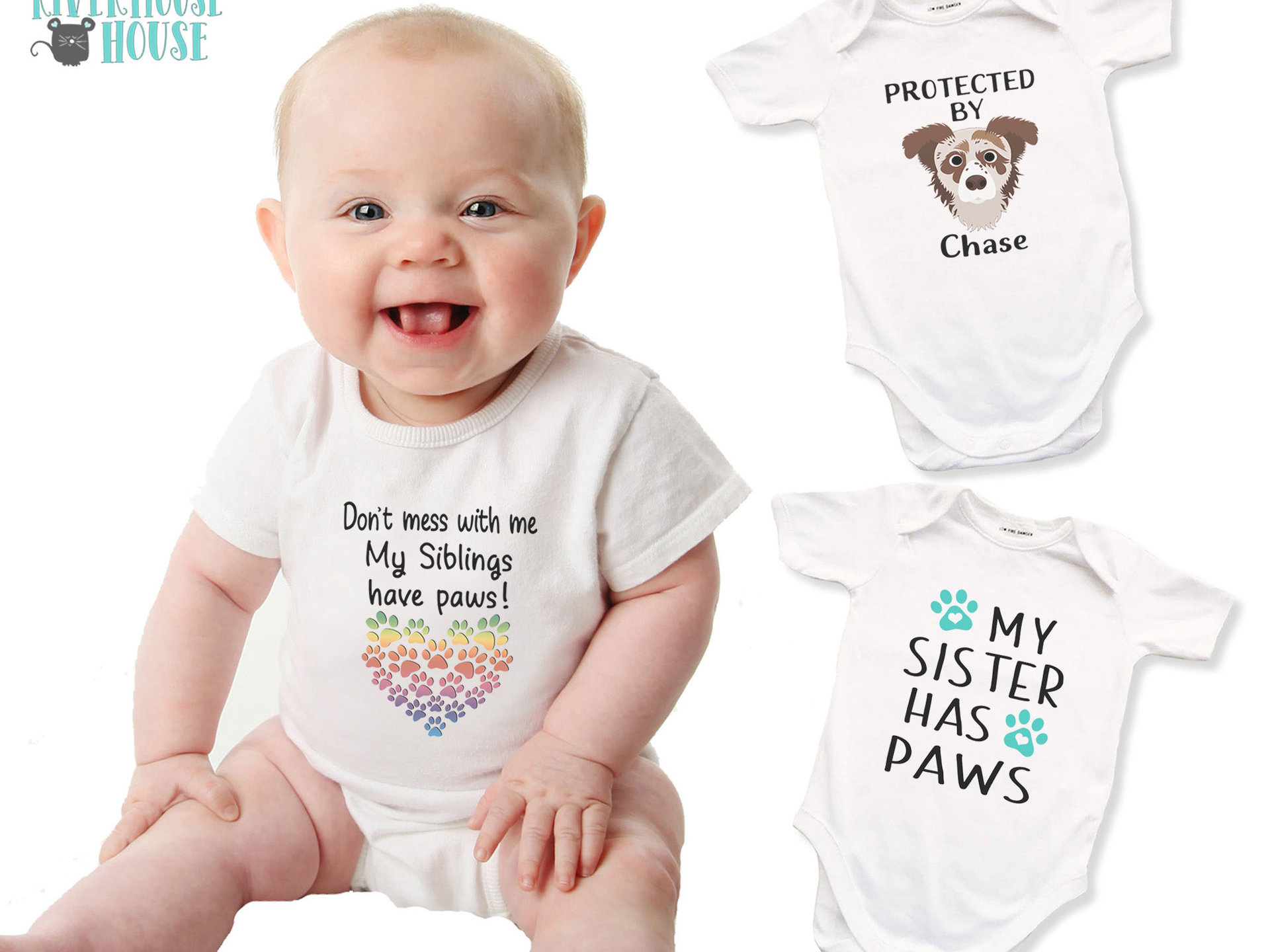 Don't Mess with me My Big Brother, Sister, Siblings have Paws Pet Baby Bodysuit