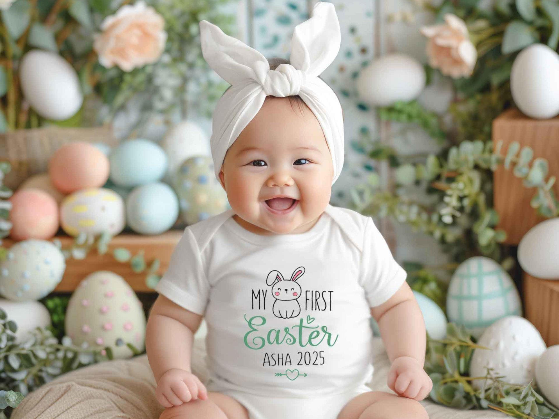My First Easter personalised baby bodysuit, Custom name 2025 little bunny romper