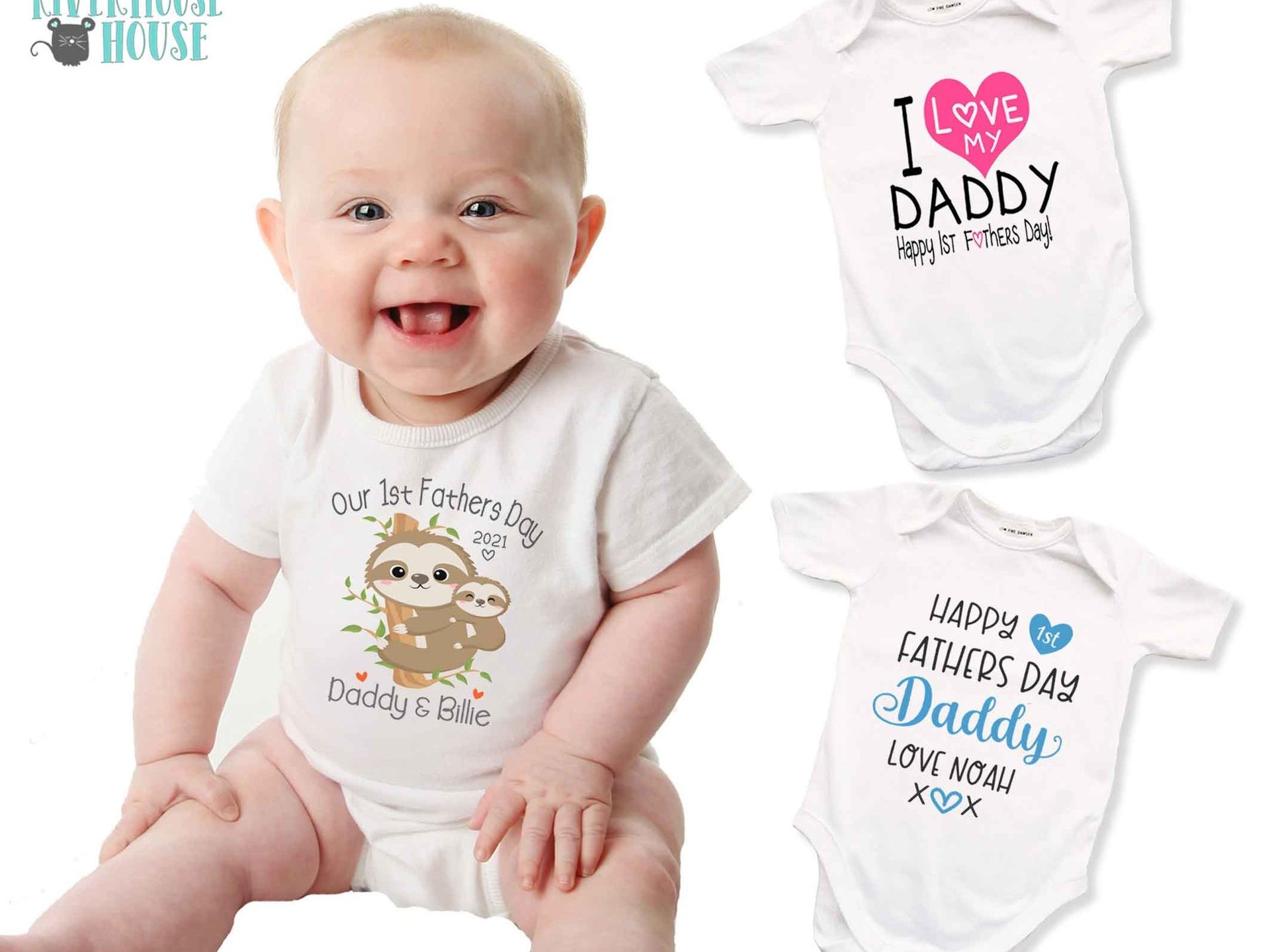 Our First Fathers Day Sloth Baby Bodysuit, 2023 Personalised Gift for Dad