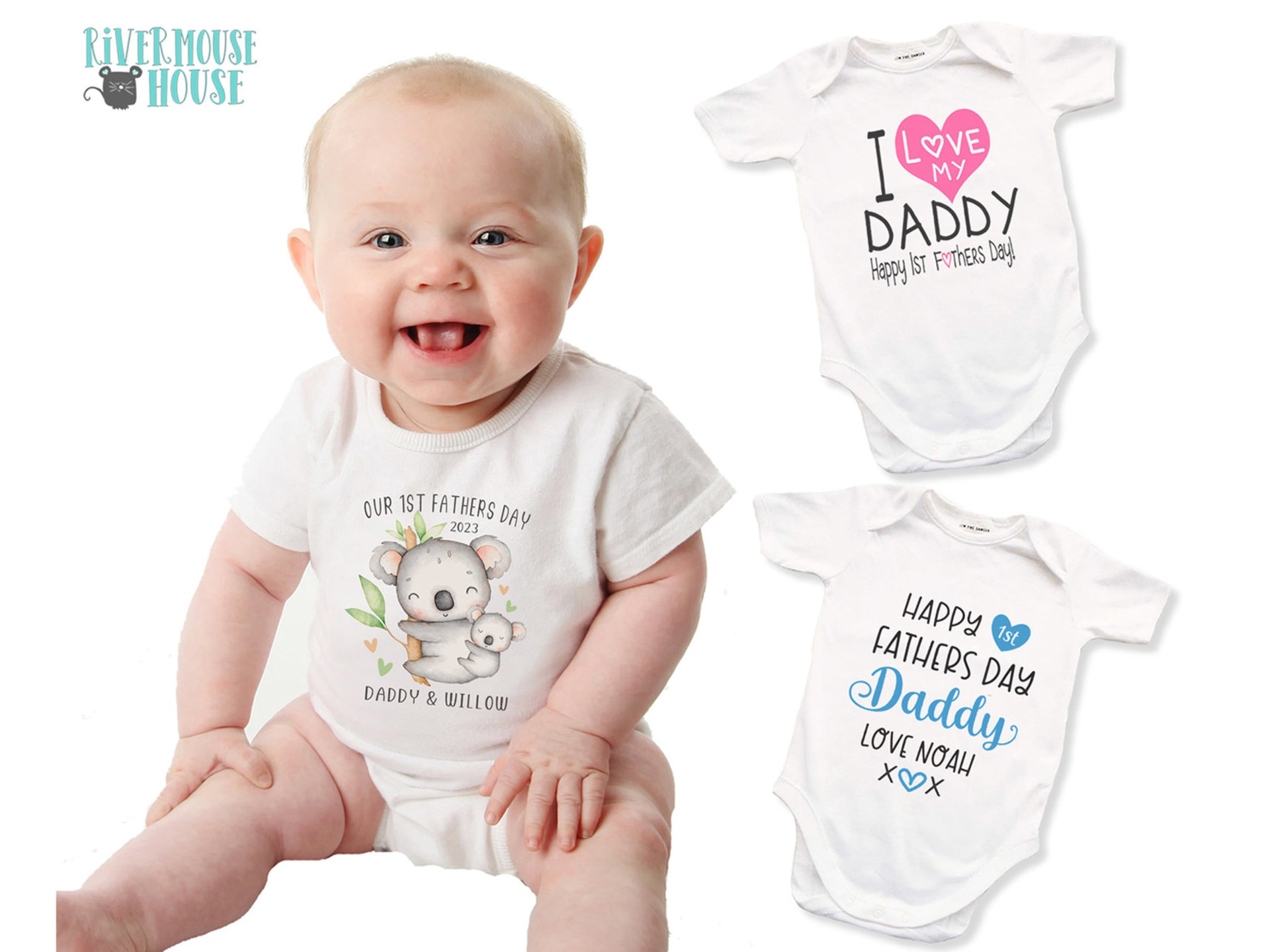 Koala Baby First Fathers Day Personalised Daddy & Bubs Australian Animals Bodysuit