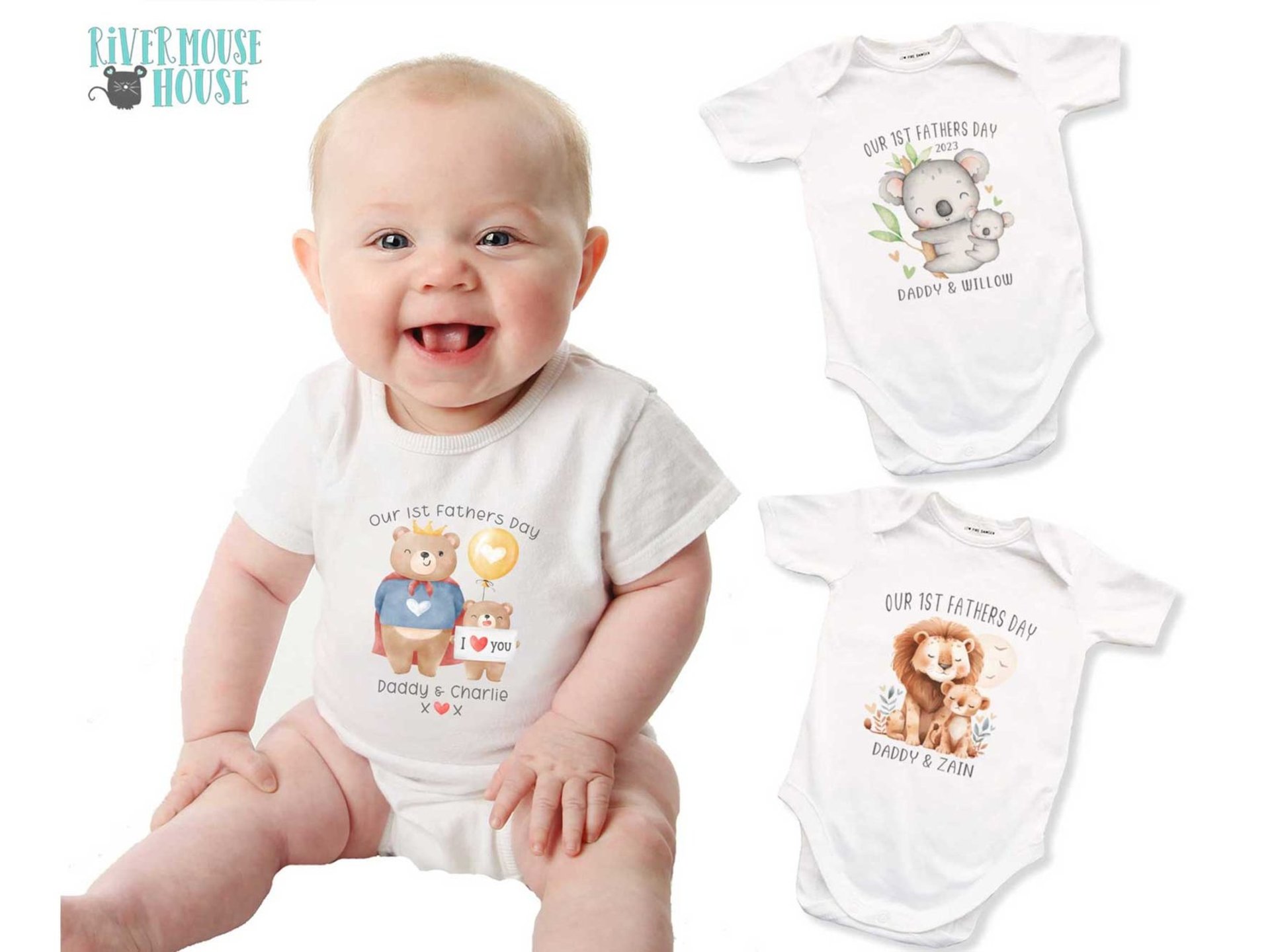 First Fathers day Daddy & baby bear cub personalised bodysuit, I love you gift for Dad