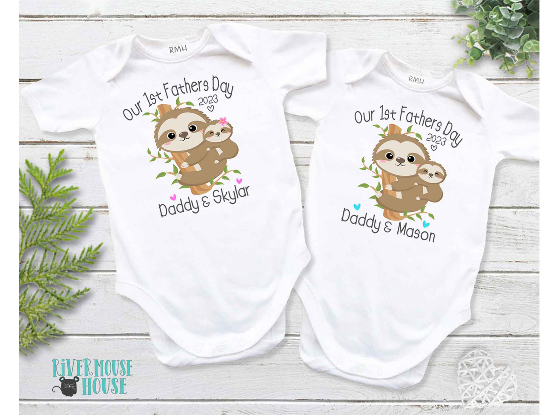 Our First Fathers Day Sloth Baby Bodysuit, 2023 Personalised Gift for Dad