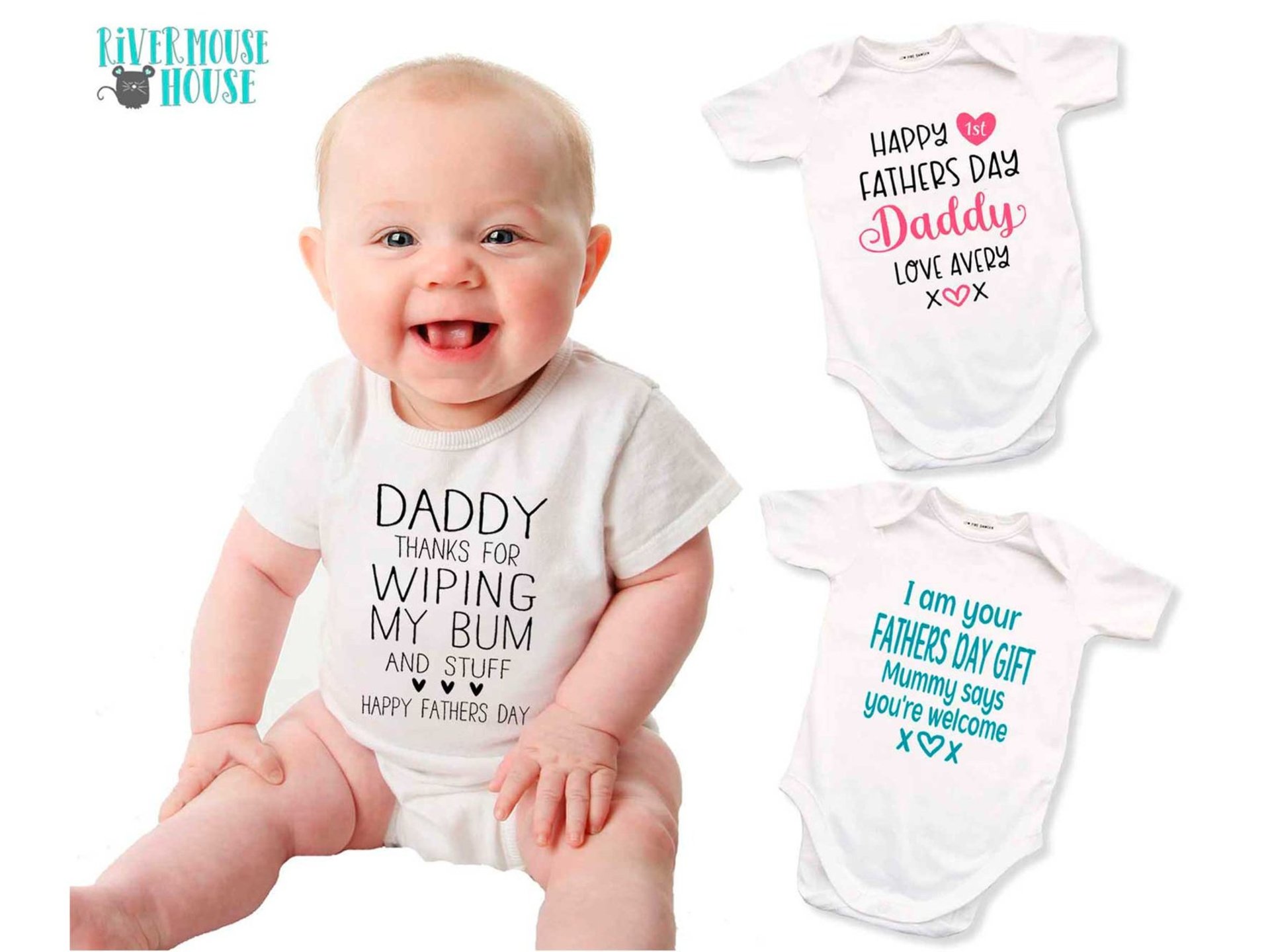 Funny Fathers Day Baby Bodysuit, Daddy Thanks for Wiping my Bum & Stuff