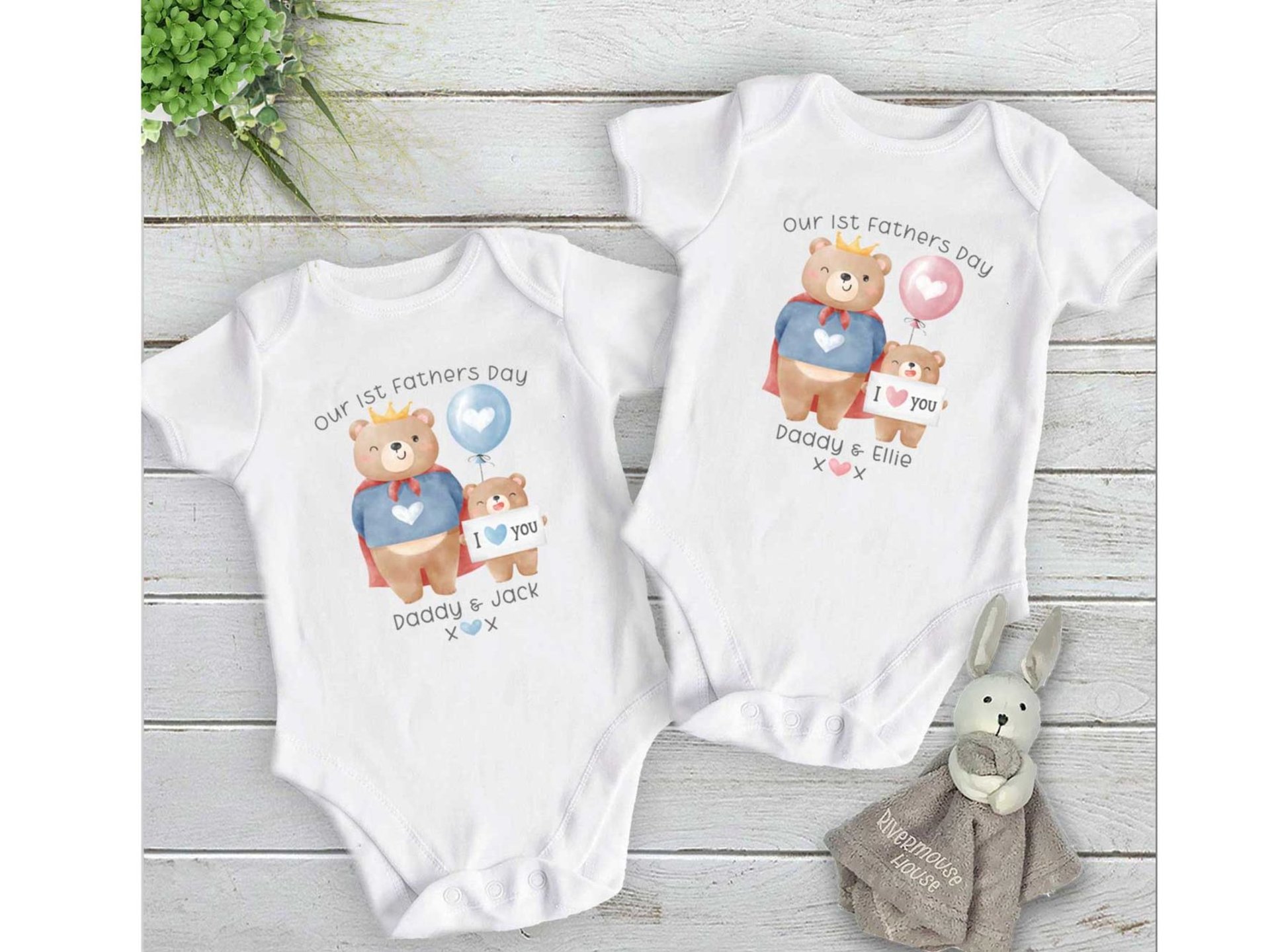 First Fathers day Daddy & baby bear cub personalised bodysuit, I love you gift for Dad