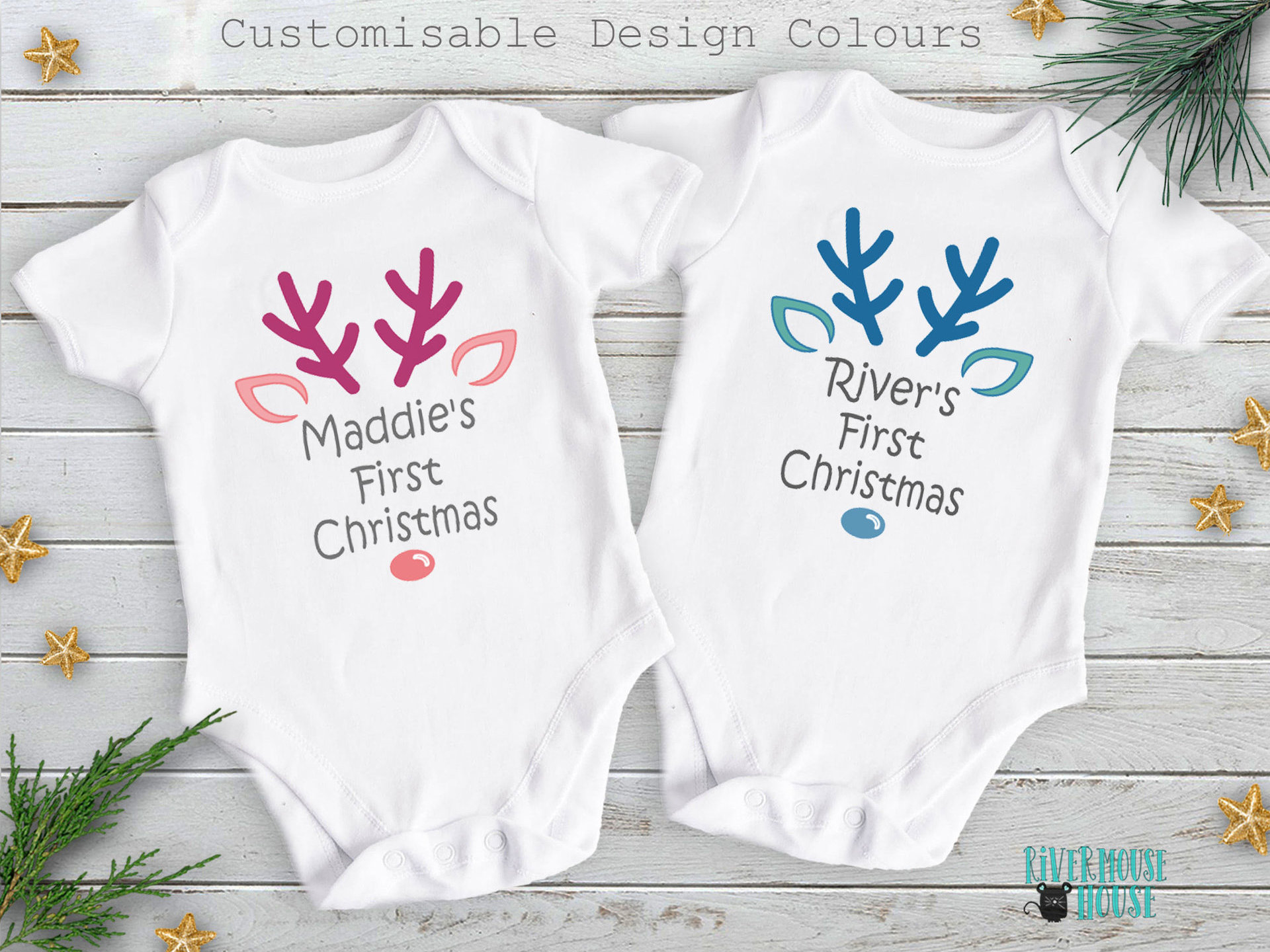 Personalised First Christmas Rudolf Reindeer Baby Bodysuit