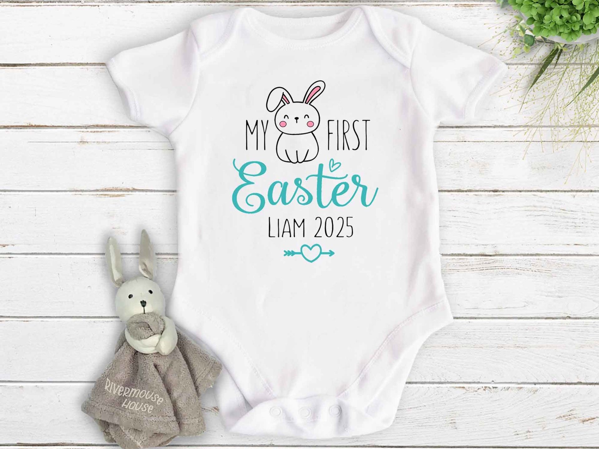 My First Easter personalised baby bodysuit, Custom name 2025 little bunny romper