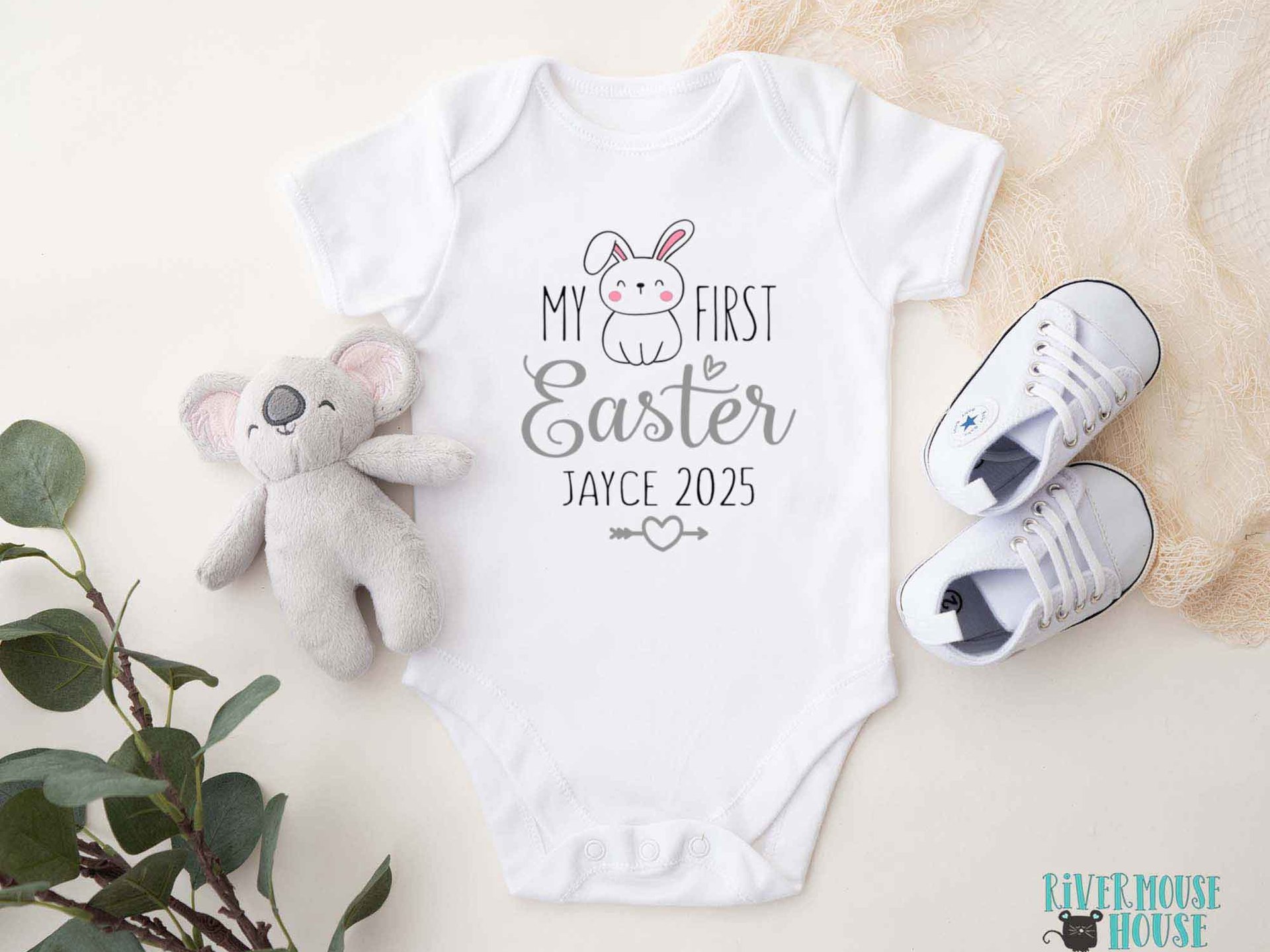 My First Easter personalised baby bodysuit, Custom name 2025 little bunny romper