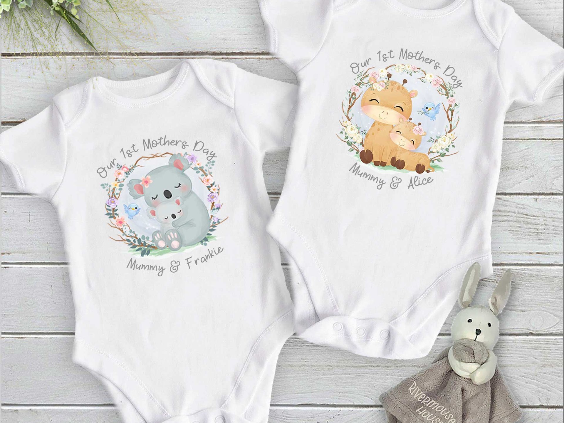 Our First Mothers Day Personalised Mummy & Baby Animals Bodysuit