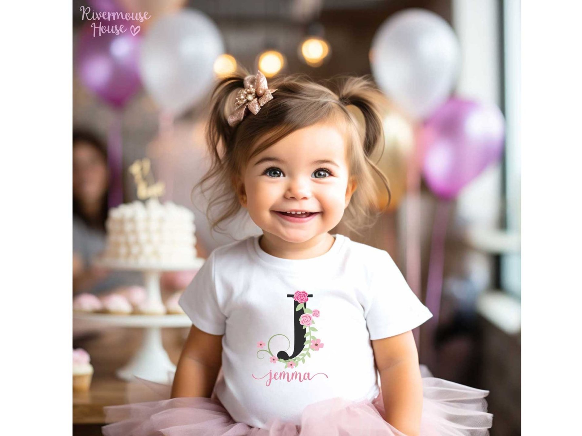 Baby girl personalised name bodysuit, Floral alphabet custom letter with pink flowers design