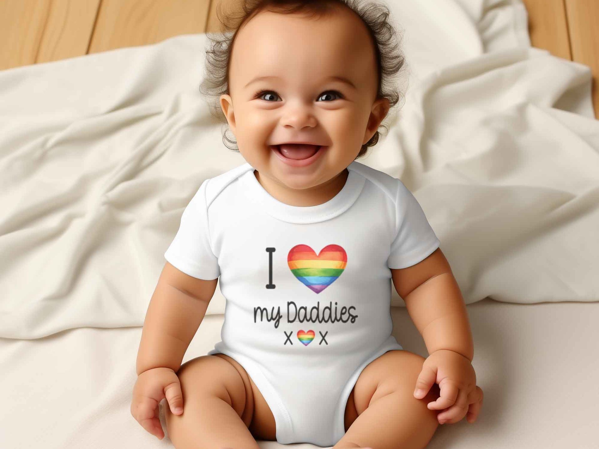 Gay Pride Baby Bodysuit I Love my Mummies, Daddies, Aunties, Uncles Rainbow Heart Design