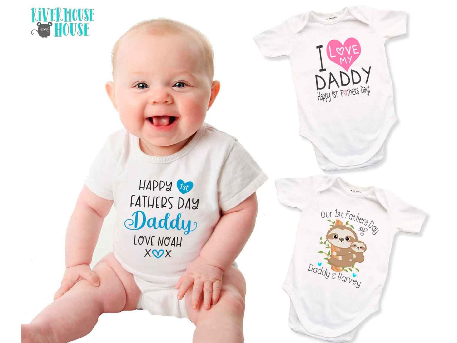 Happy first fathers day Daddy baby bodysuit. A custom personalised gift for Dad with love xo