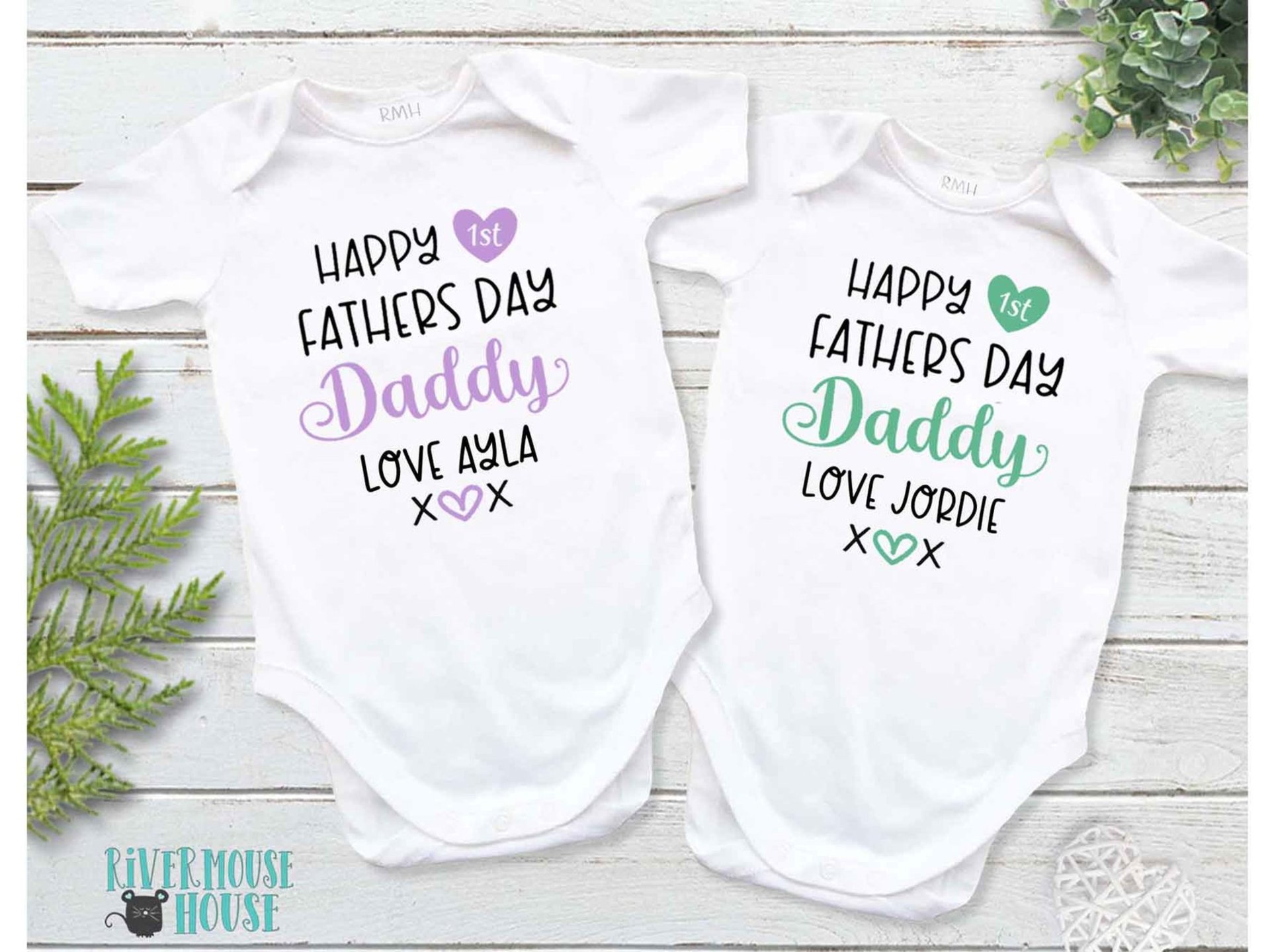 Happy first fathers day Daddy baby bodysuit. A custom personalised gift for Dad with love xo
