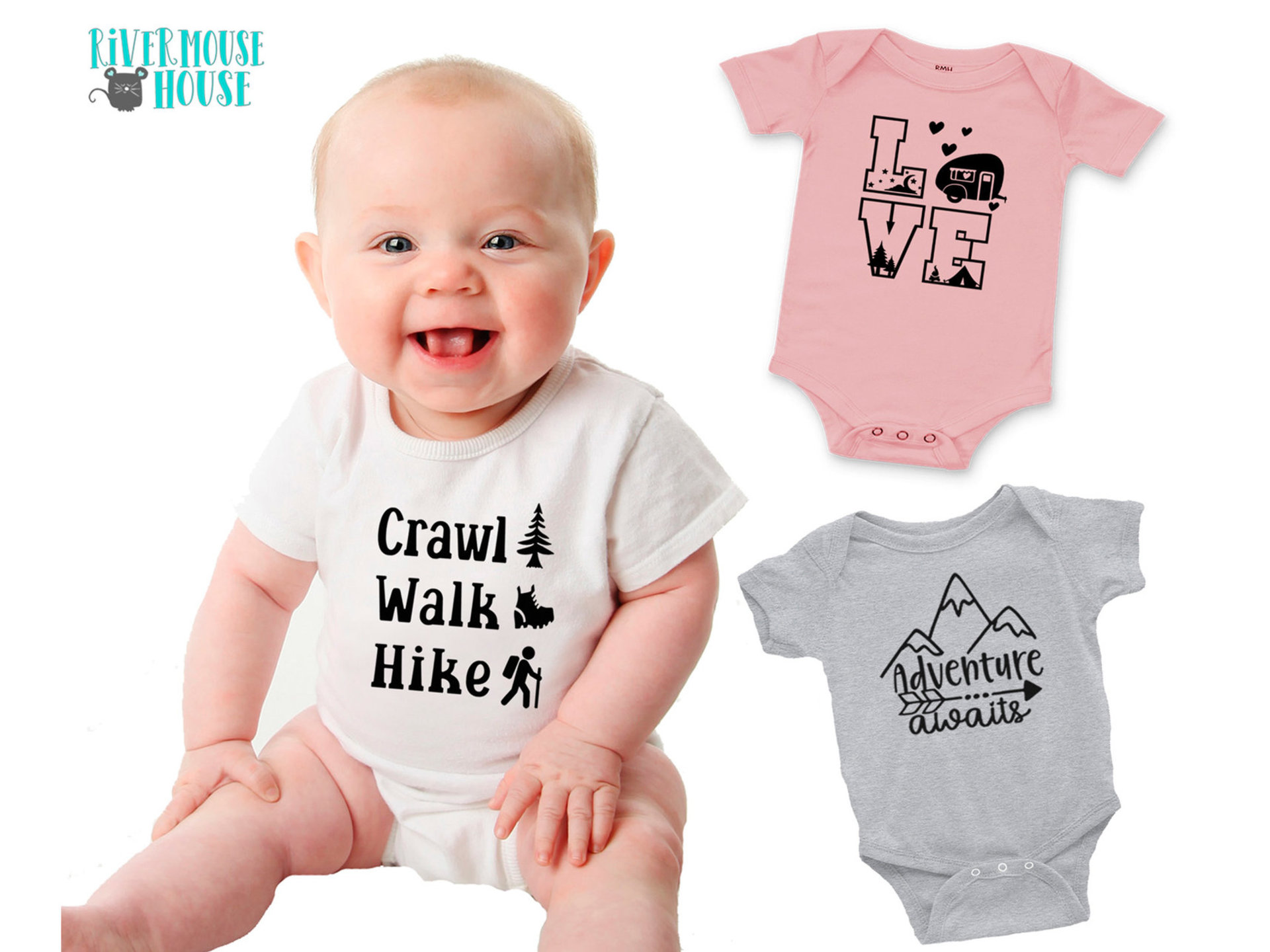 Crawl Walk Hike baby bodysuit, Aussie bush walking kids onesie
