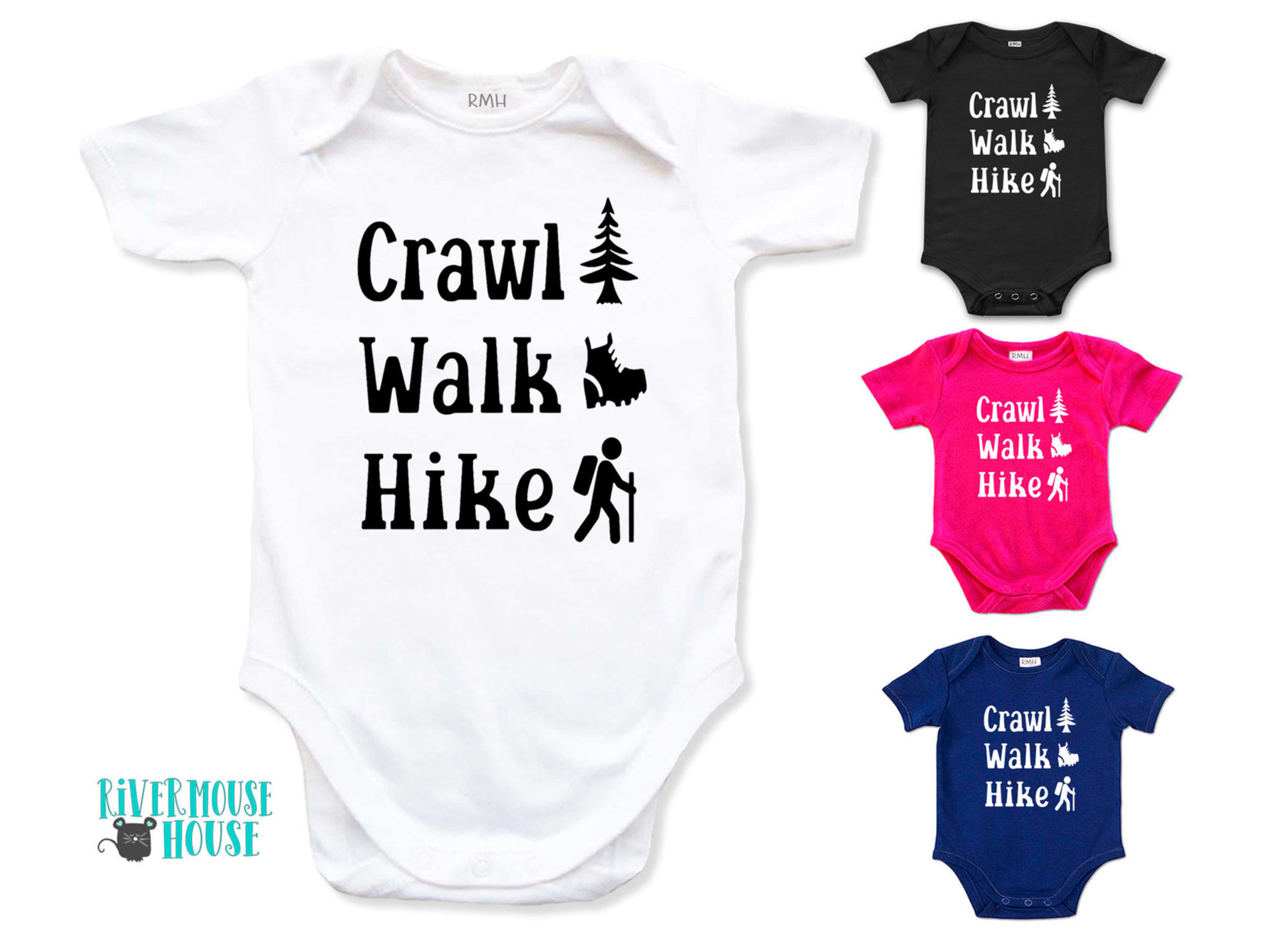 Crawl Walk Hike baby bodysuit, Aussie bush walking kids onesie