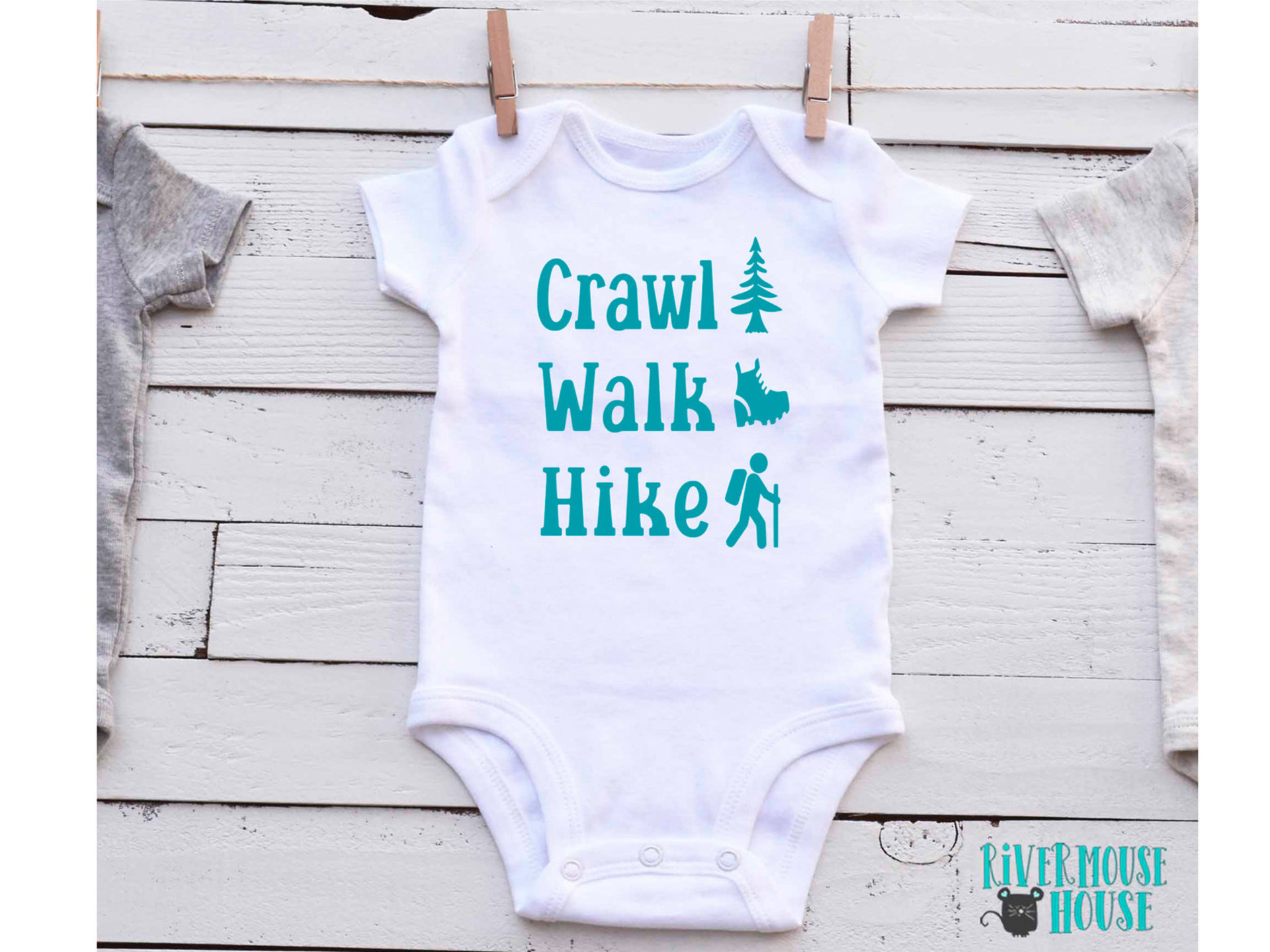 Crawl Walk Hike baby bodysuit, Aussie bush walking kids onesie