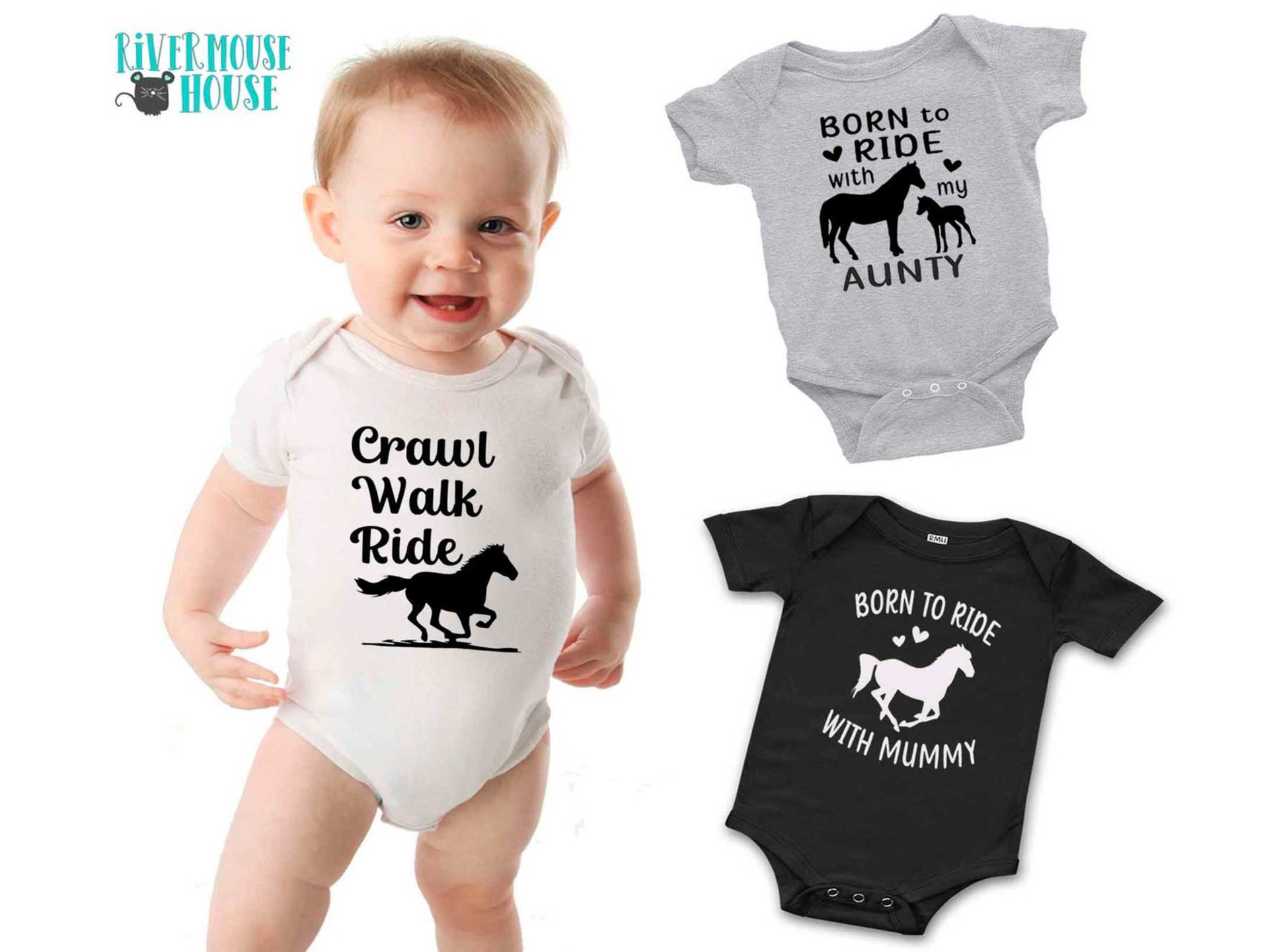 Crawl Walk Ride horse baby bodysuit, Australian brumby kids onesie, custom horse lovers gift