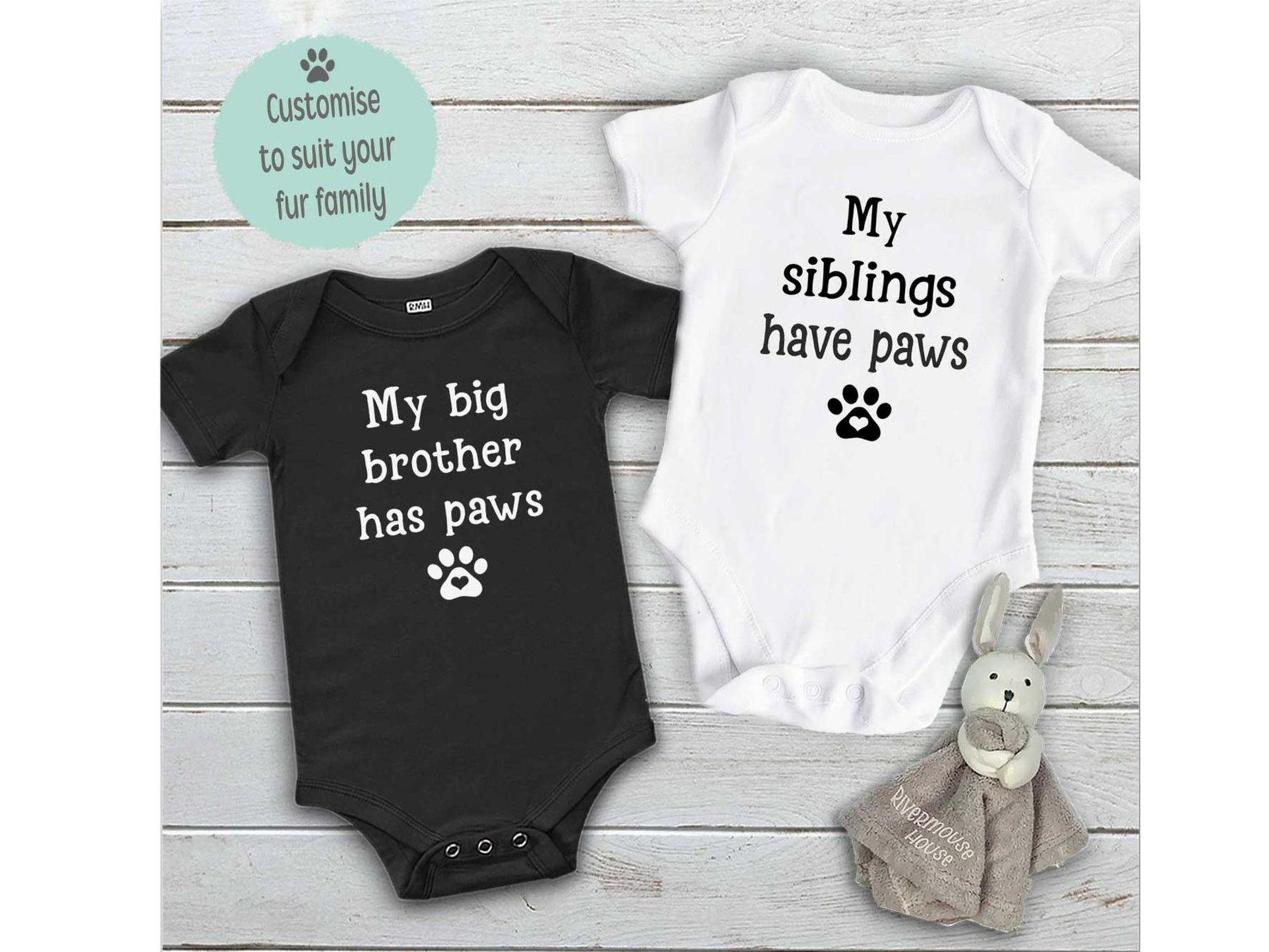 My siblings have paws baby bodysuit personalised to suit your pet family