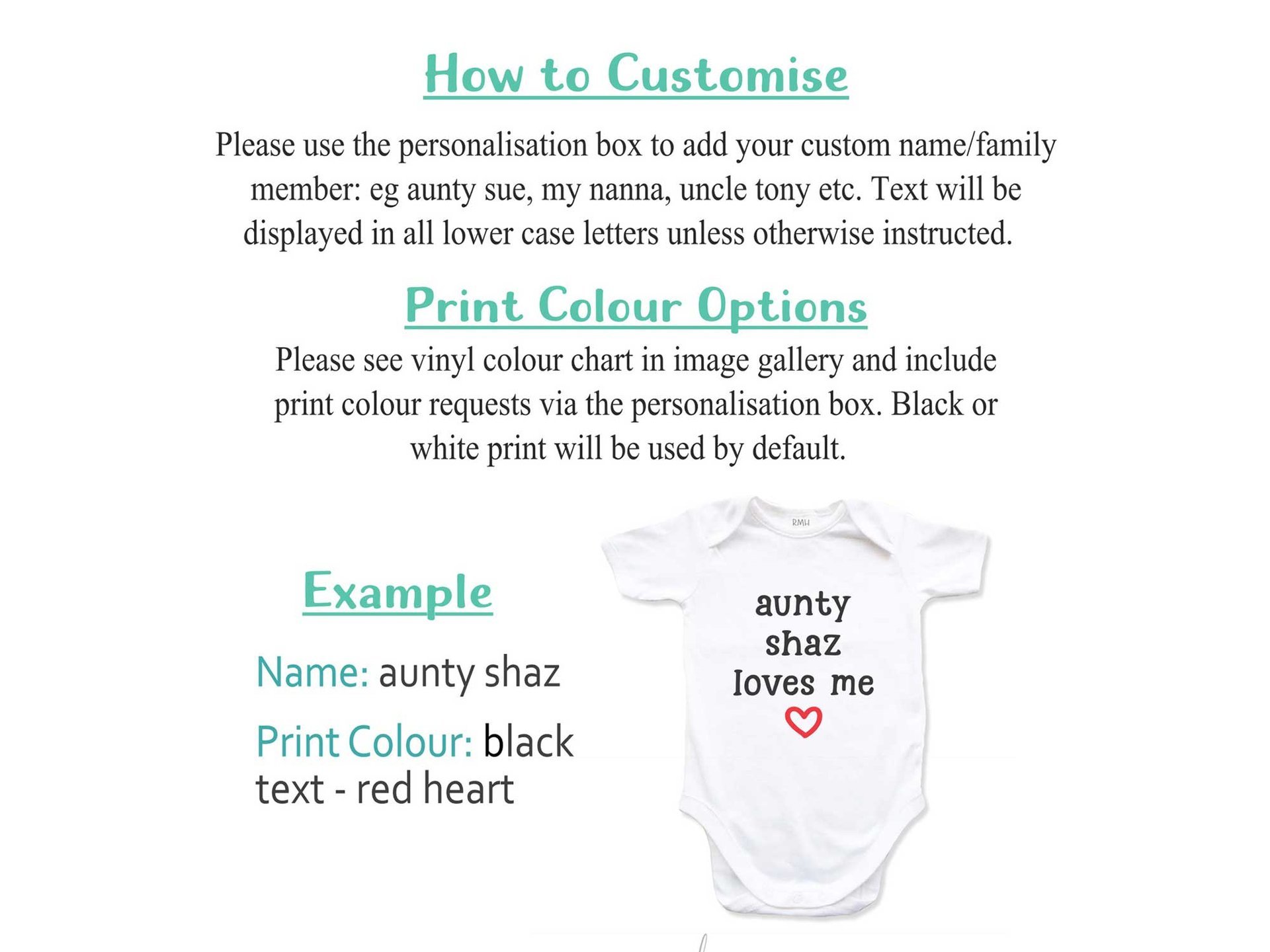 Personalised baby love bodysuit, My aunty, uncle, grandparents love me, Customise name to suit your family