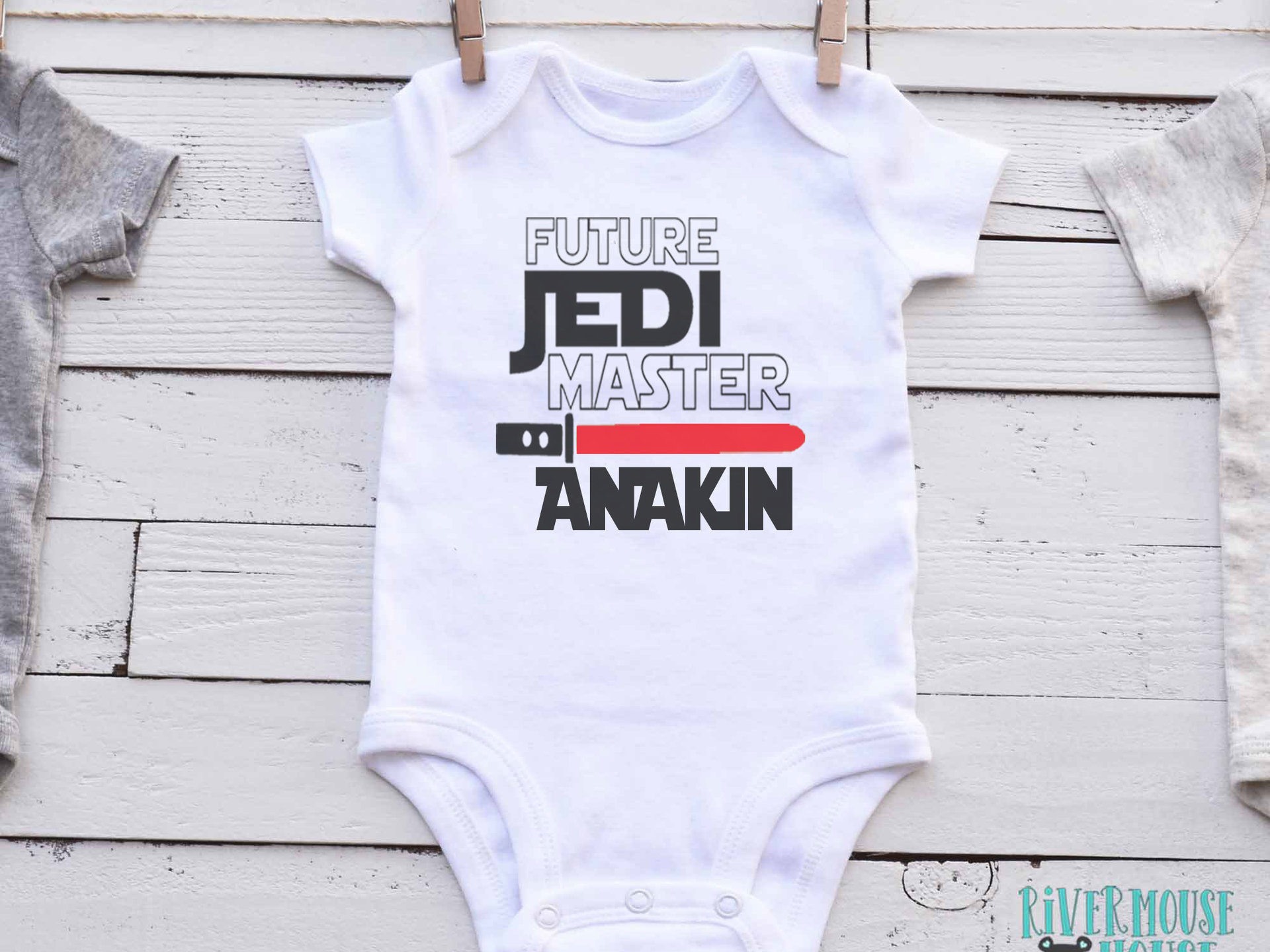 Future Jedi Master personalised baby bodysuit with custom name lightsaber