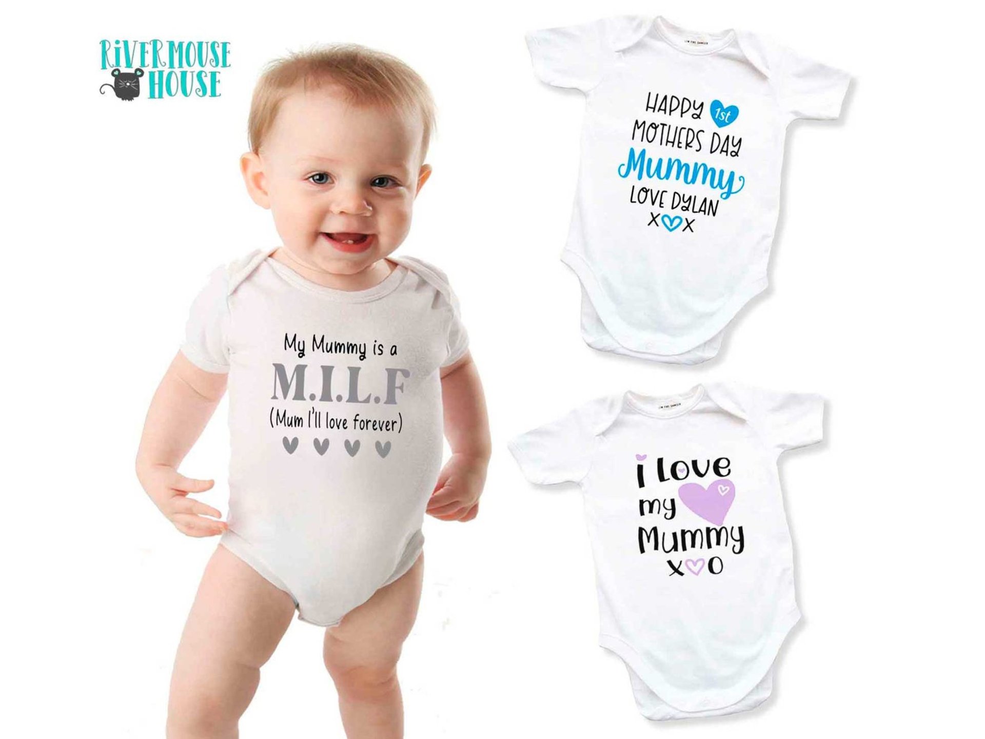 Funny MILF Baby Bodysuit, My Mummy is a M.I.L.F (Mum I'll Love Forever) 