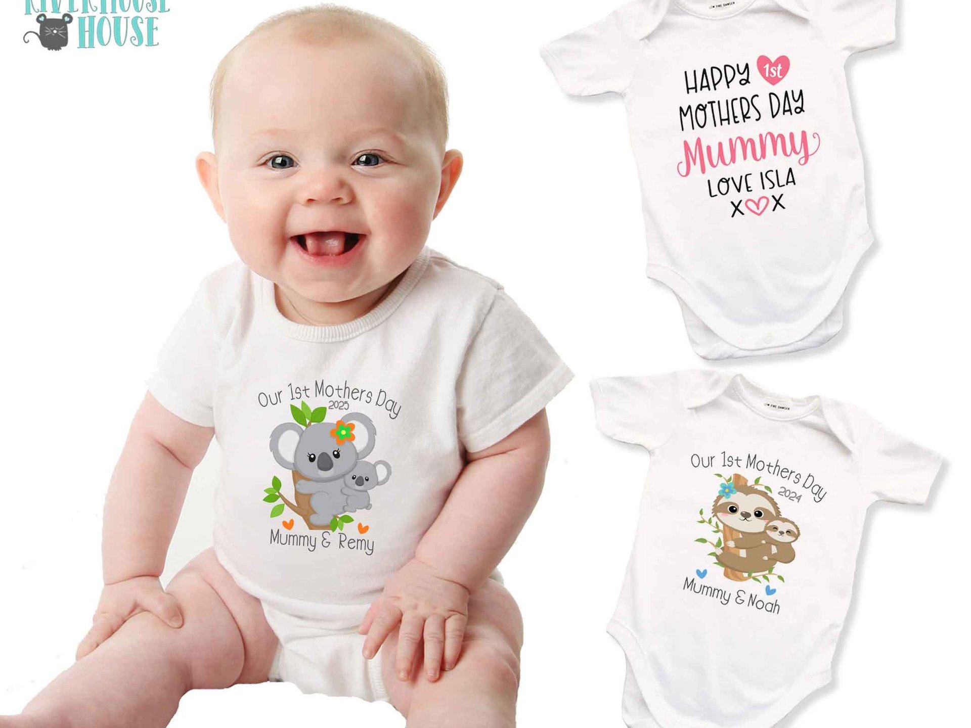 Our First Mothers Day Baby Koala Bodysuit, Personalised Gift for Mum & Bubs