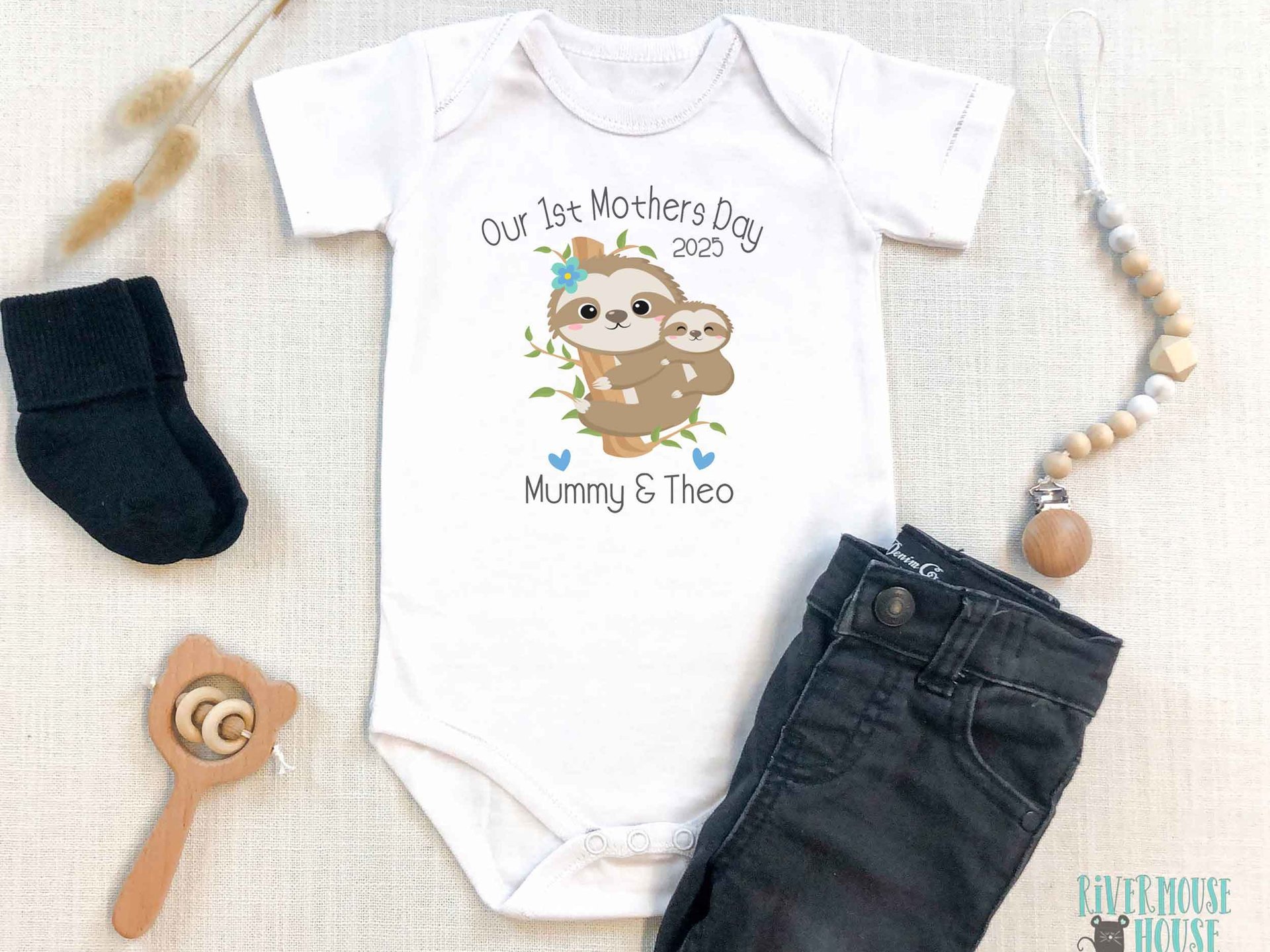 First Mothers Day Sloth Personalised Baby Bodysuit, Mummy & Baby Gift