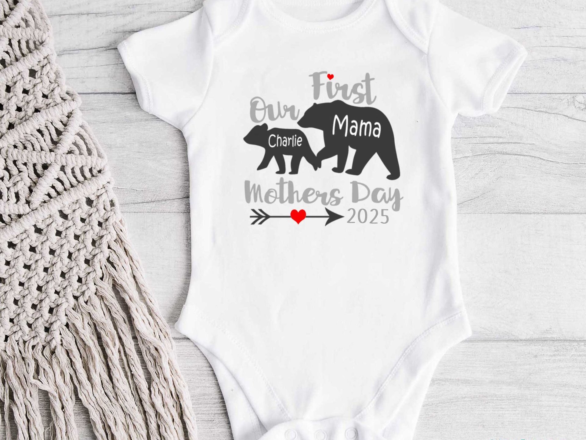 Our first mothers day Mama & baby bear 2025 personalised bodysuit, Custom gift for Mummy