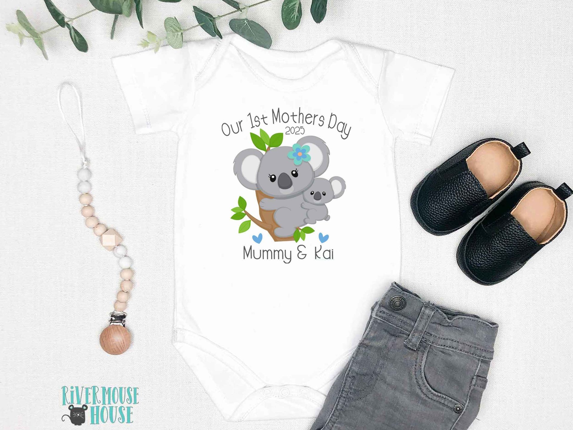 Our First Mothers Day Baby Koala Bodysuit, Personalised Gift for Mum & Bubs