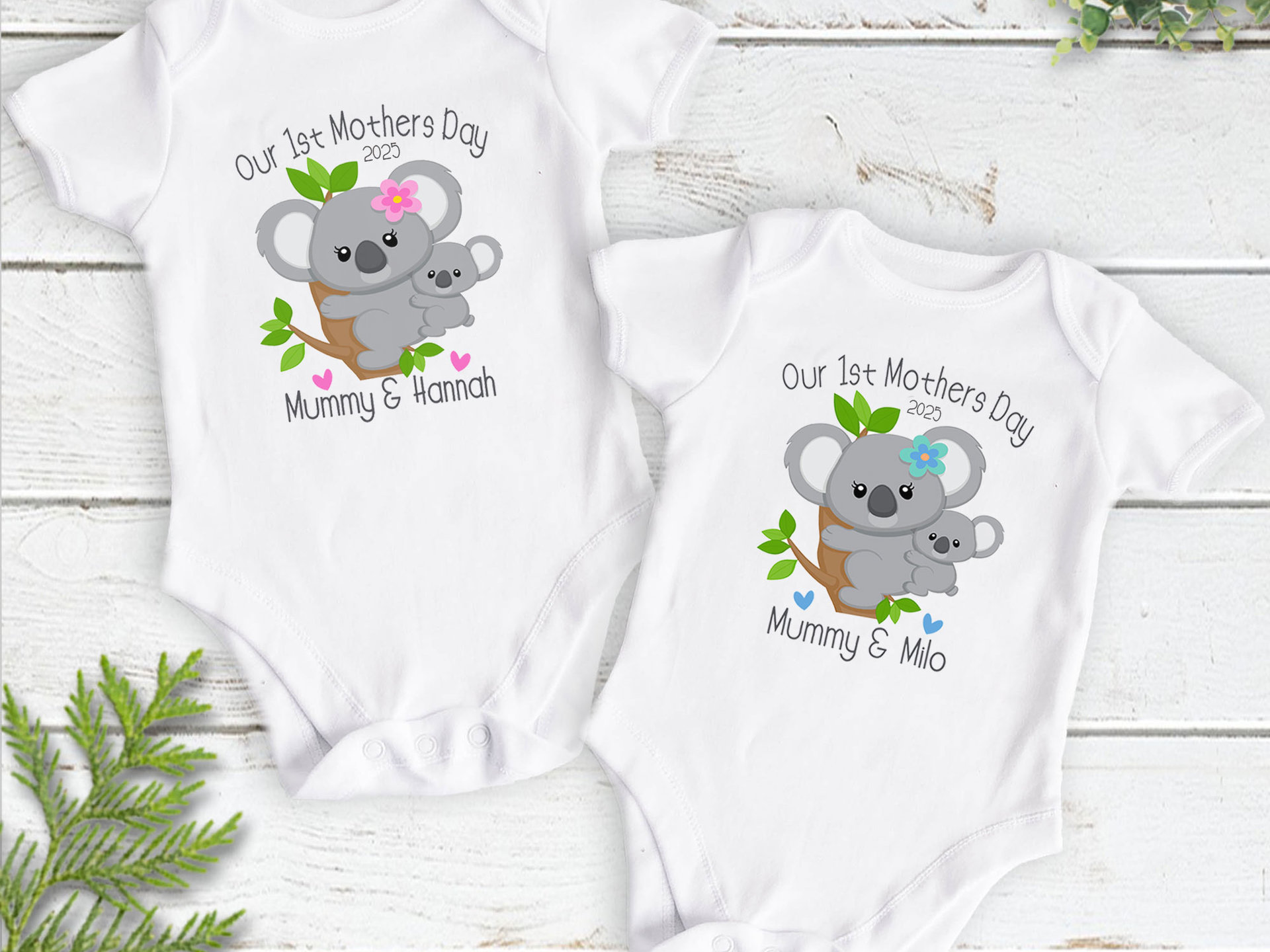 Our First Mothers Day Baby Koala Bodysuit, Personalised Gift for Mum & Bubs