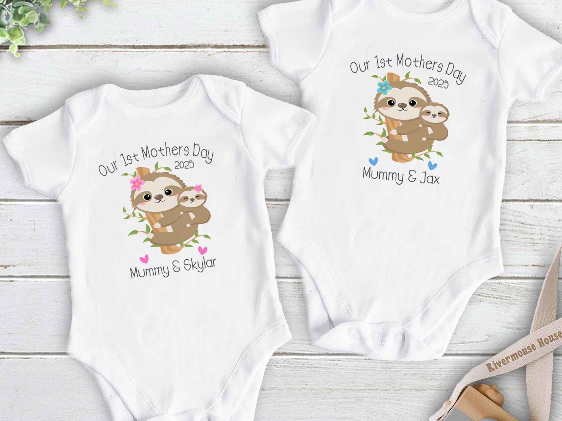 First Mothers Day Sloth Personalised Baby Bodysuit, Mummy & Baby Gift
