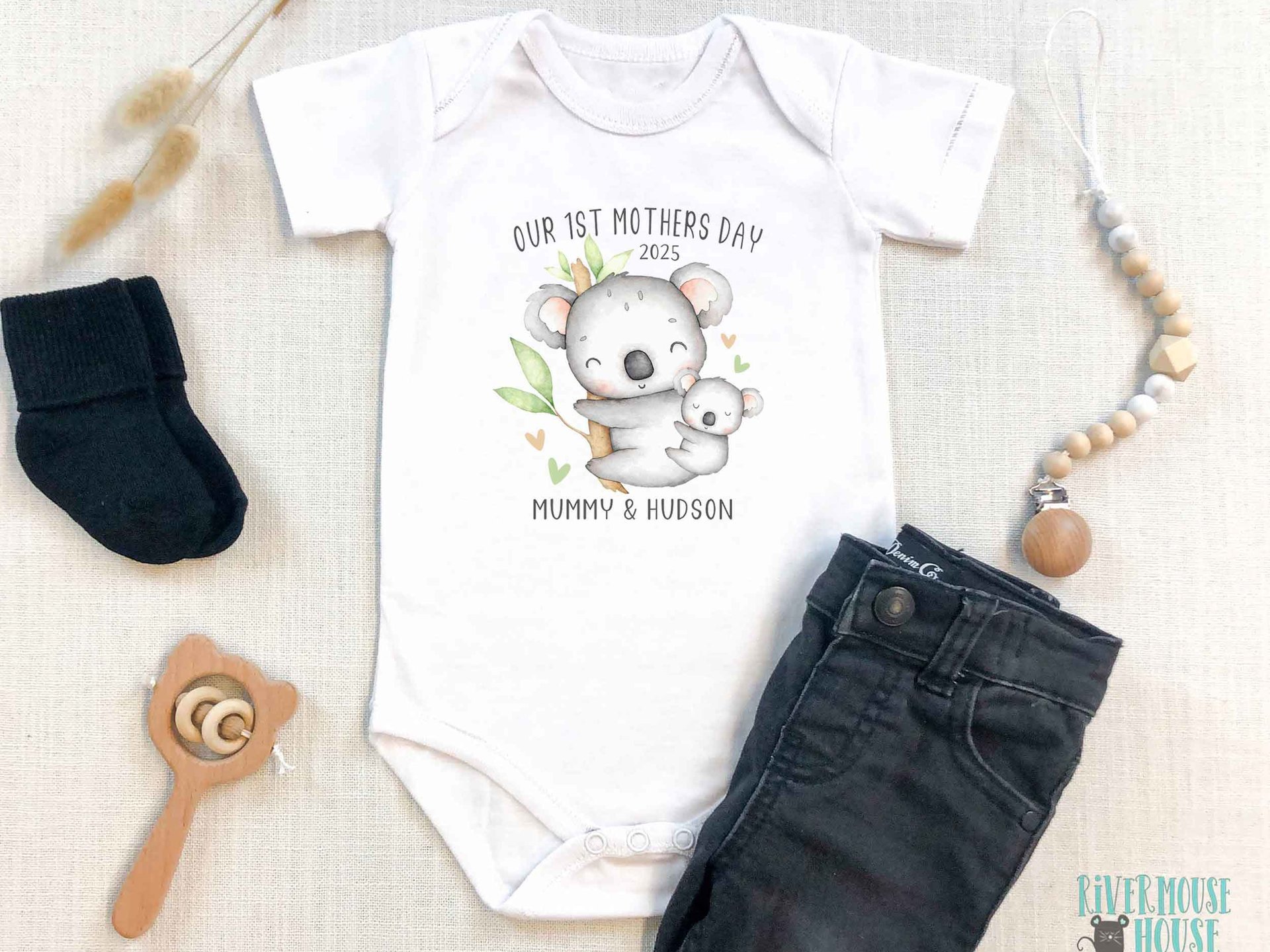 Our First Mothers Day Koala Personalised baby bodysuit, Little aussie gift for Mum & bubs