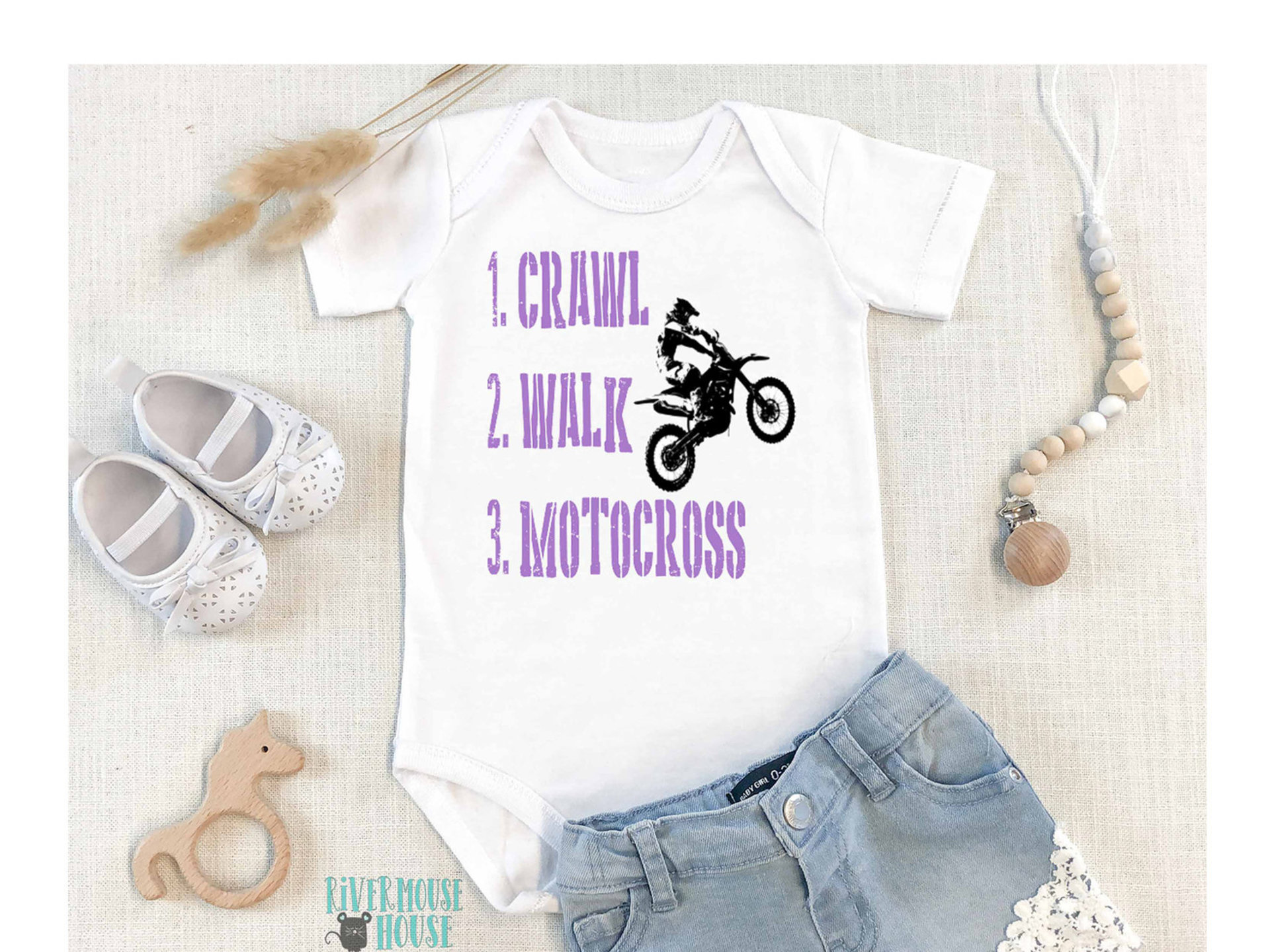 Crawl Walk Motocross Baby Onesie, Super Mini Dirt Bike Motorcycle Romper 