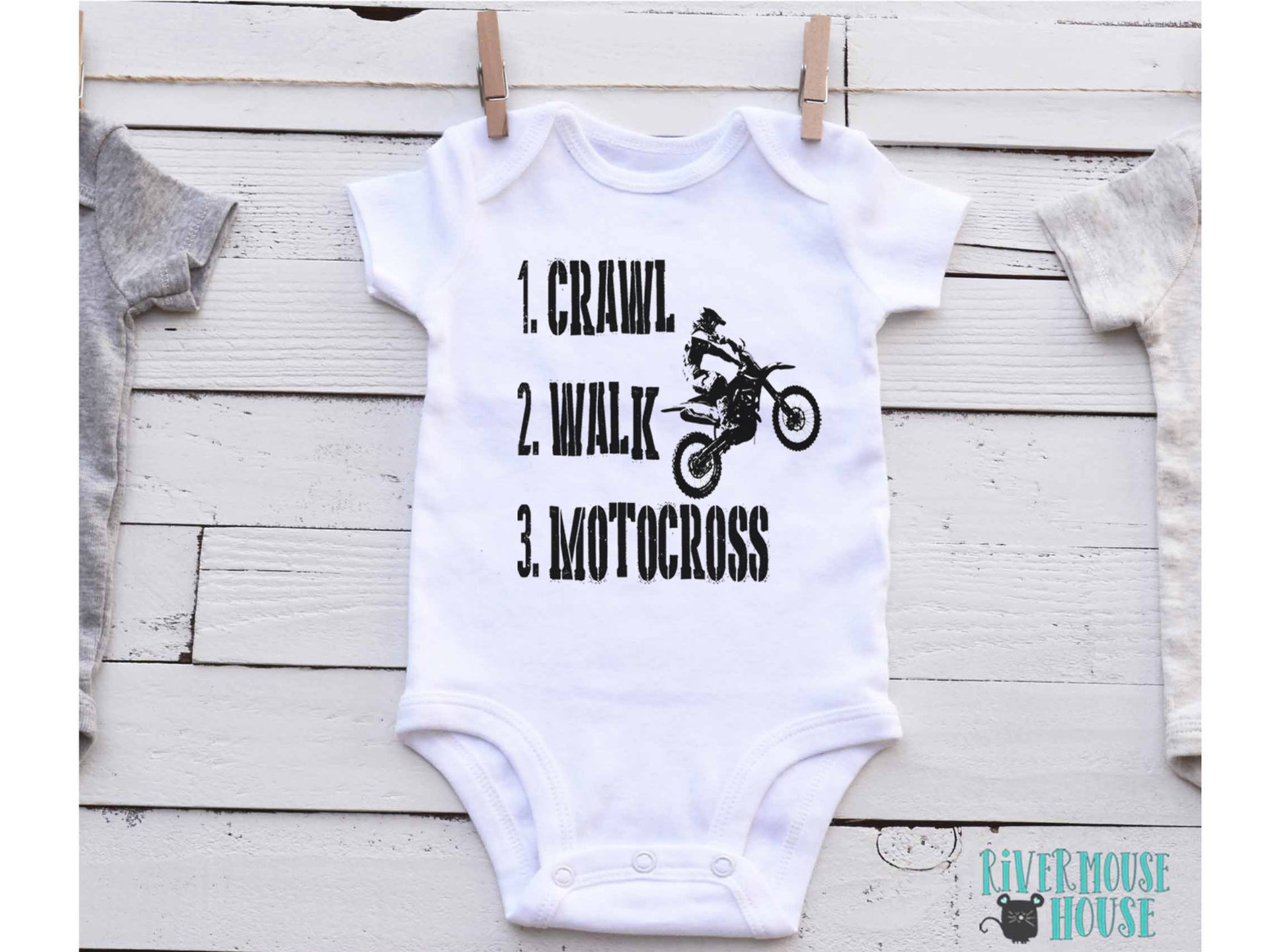 Crawl Walk Motocross Baby Onesie, Super Mini Dirt Bike Motorcycle Romper 
