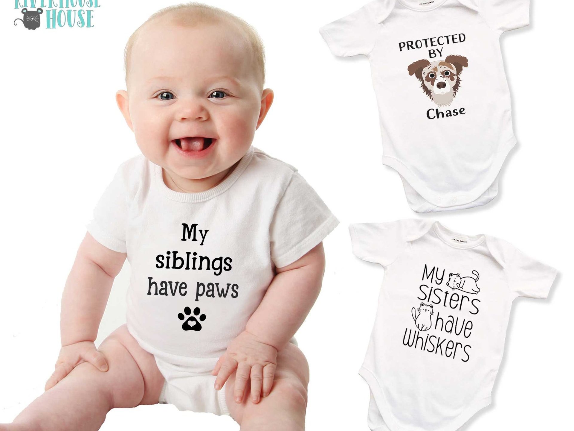 My siblings have paws baby bodysuit personalised to suit your pet family