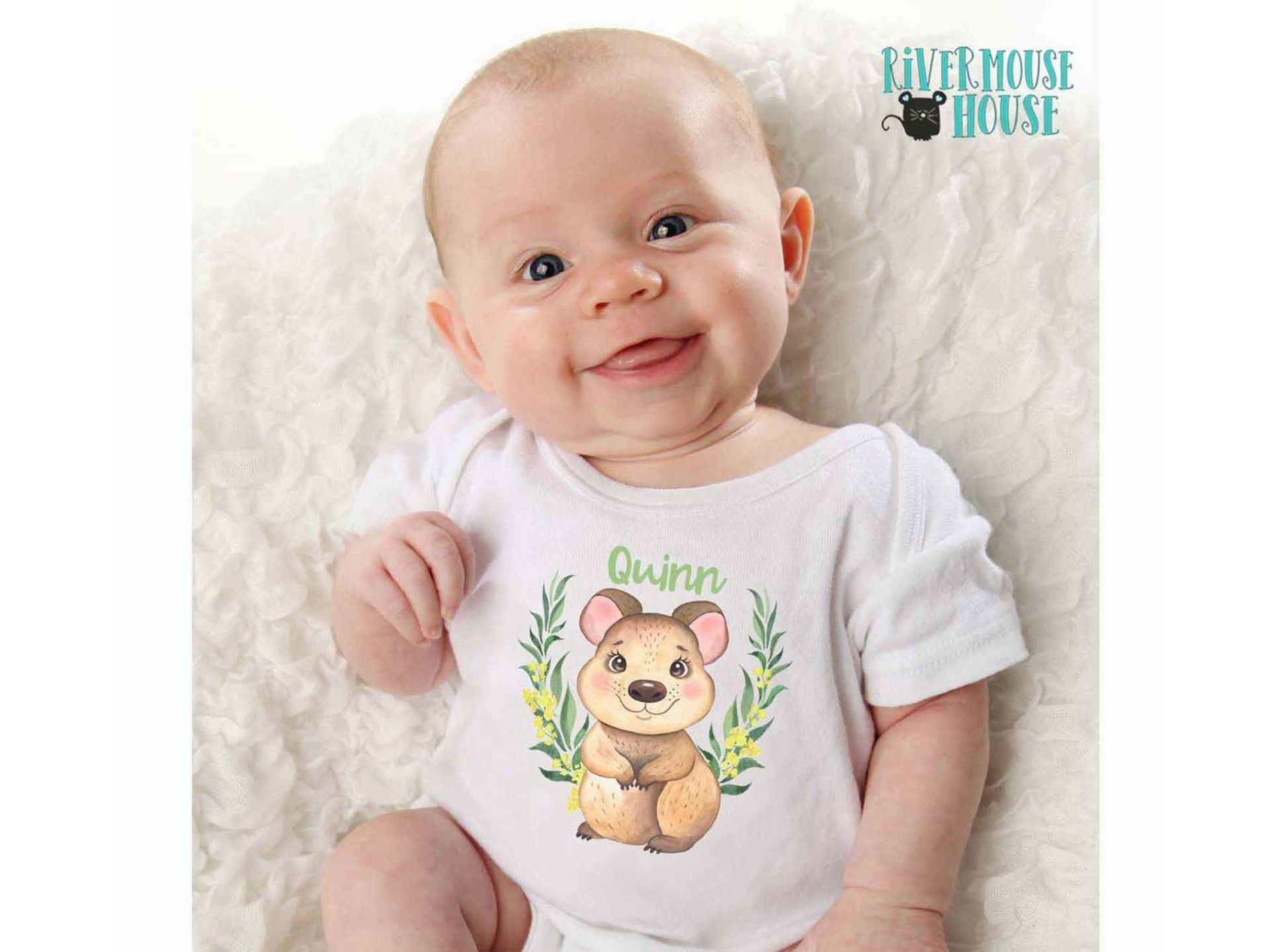 Baby Quokka personalised bodysuit, custom design native Australian wildlife onesie, cute animal lovers gift 