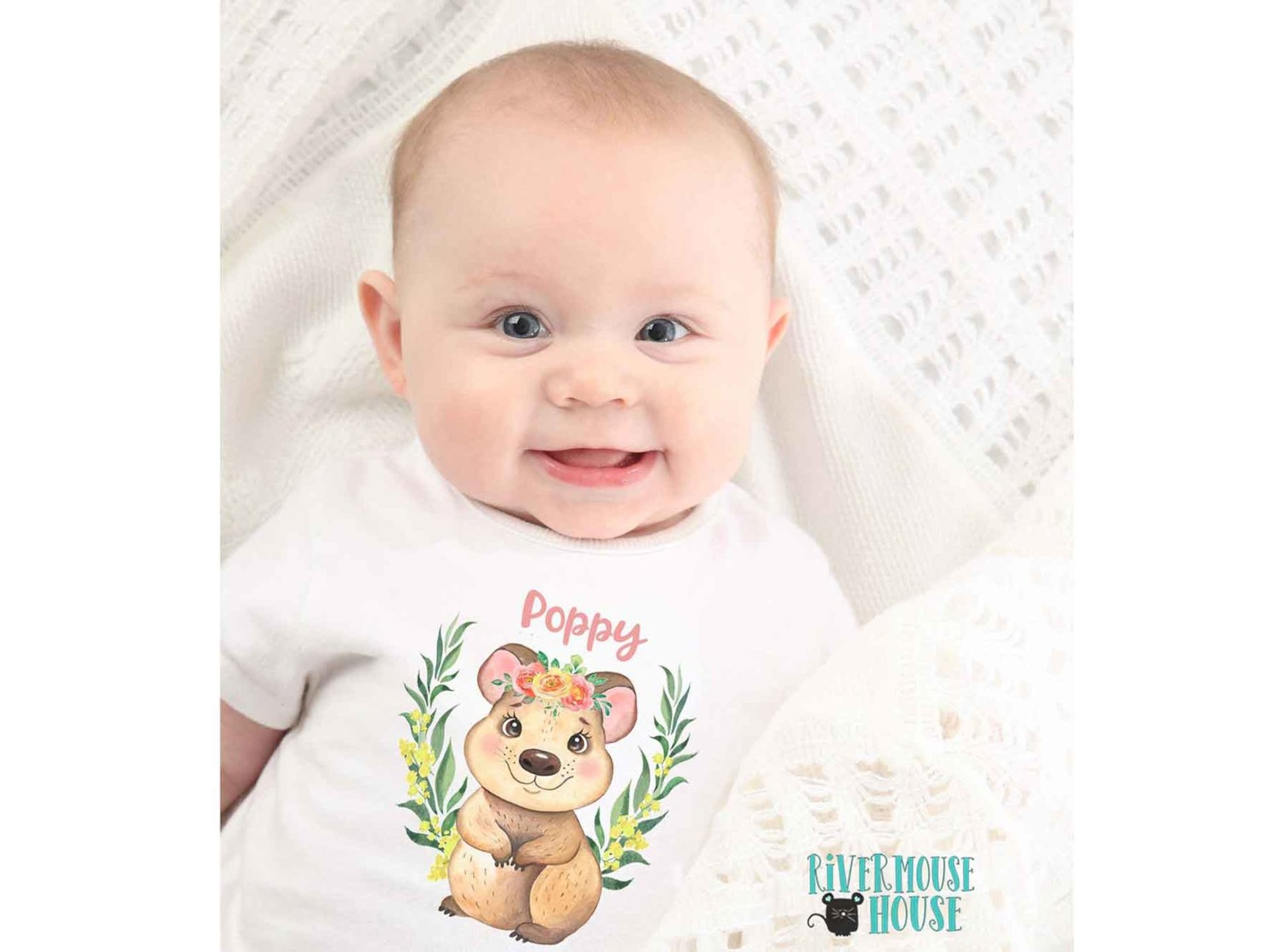 Baby Quokka personalised bodysuit, custom design native Australian wildlife onesie, cute animal lovers gift 